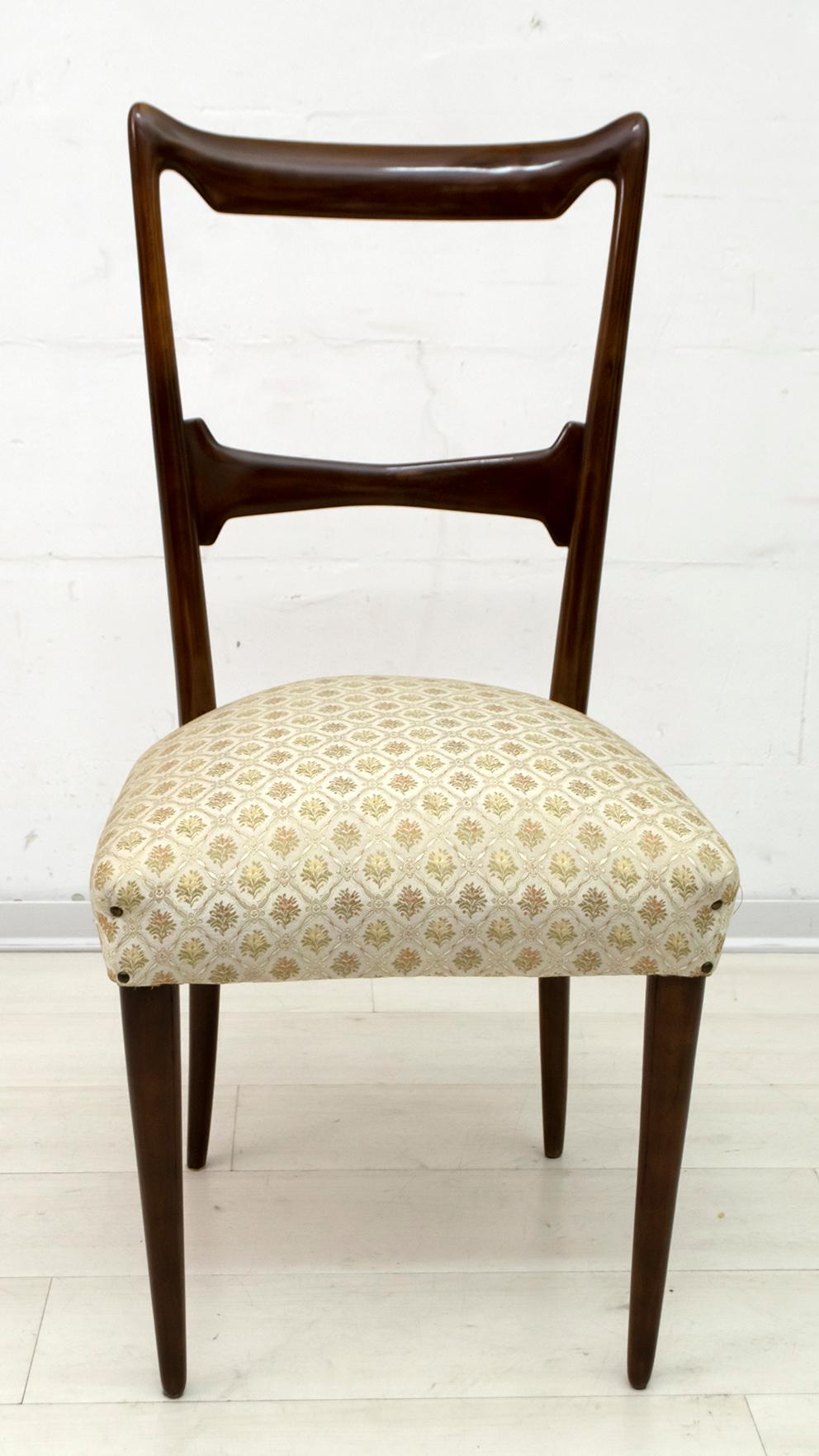 Fabric Six Guglielmo Ulrich Mid-Century Modern Italian Walnut Dining Chairs, 1950s For Sale