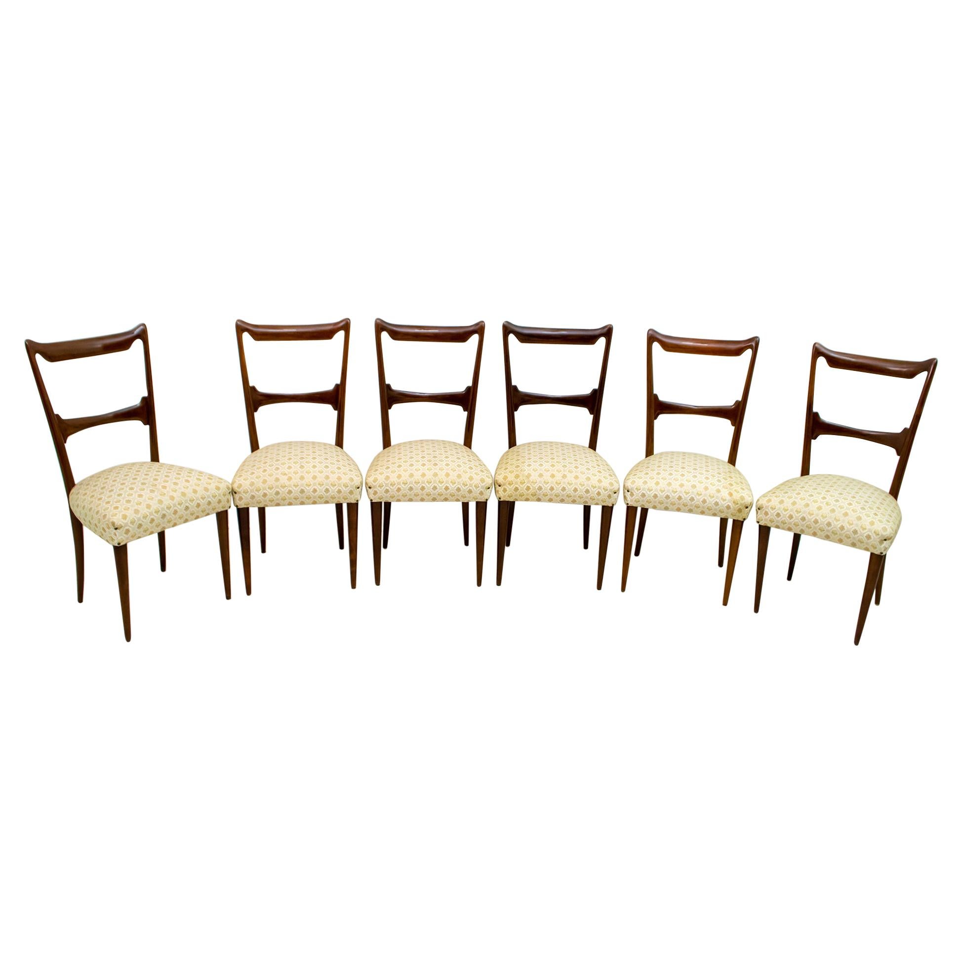 Six chaises de salle à manger italiennes en noyer de style mi-siècle moderne de Guglielmo Ulrich, années 1950 en vente