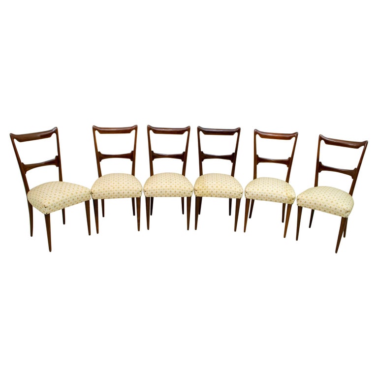 Six Guglielmo Ulrich Mid-Century Modern Italian Walnut Dining Chairs, 1950s For Sale
