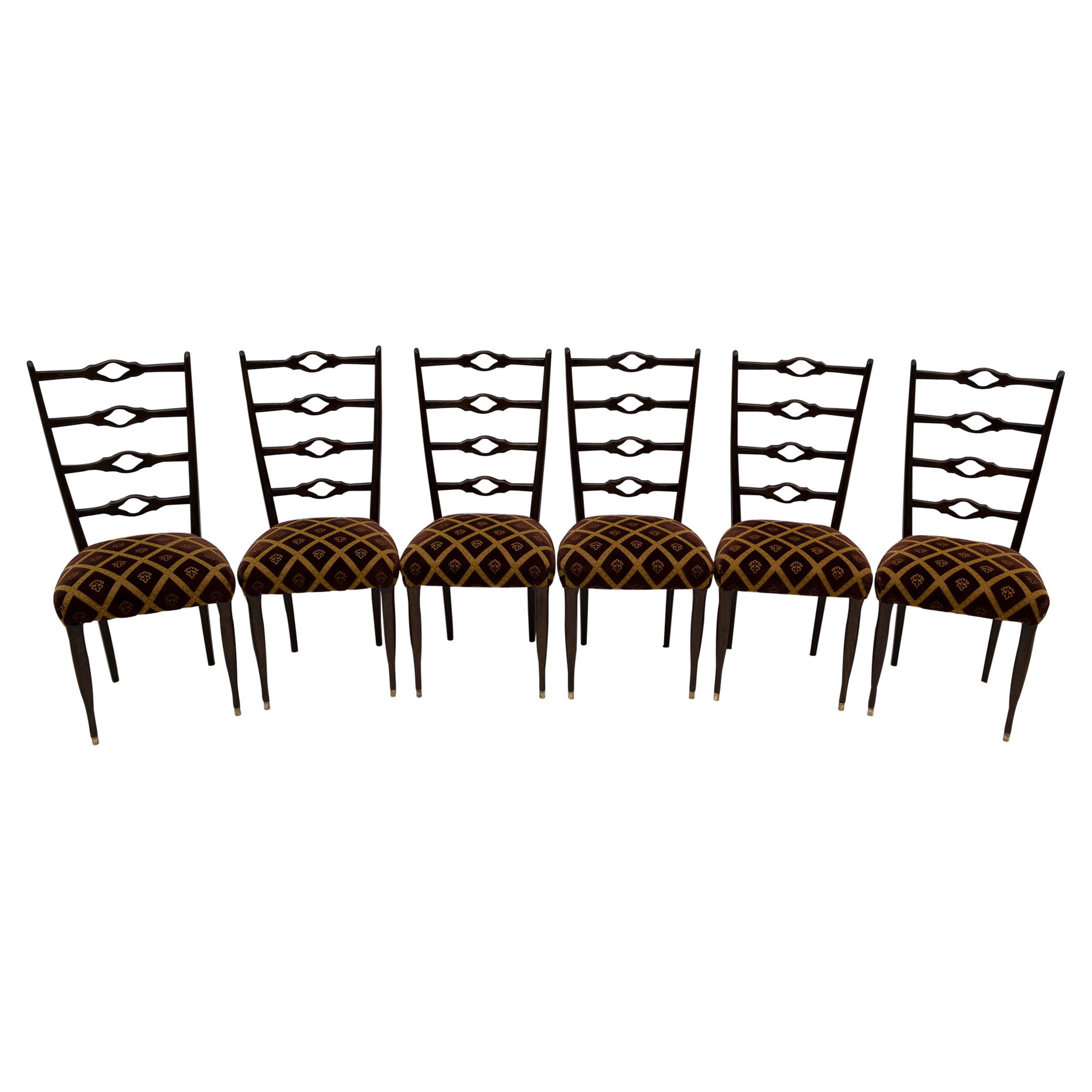 Six Guglielmo Ulrich Mid-Century Modern Italian Walnut Dining Chairs, 1950s