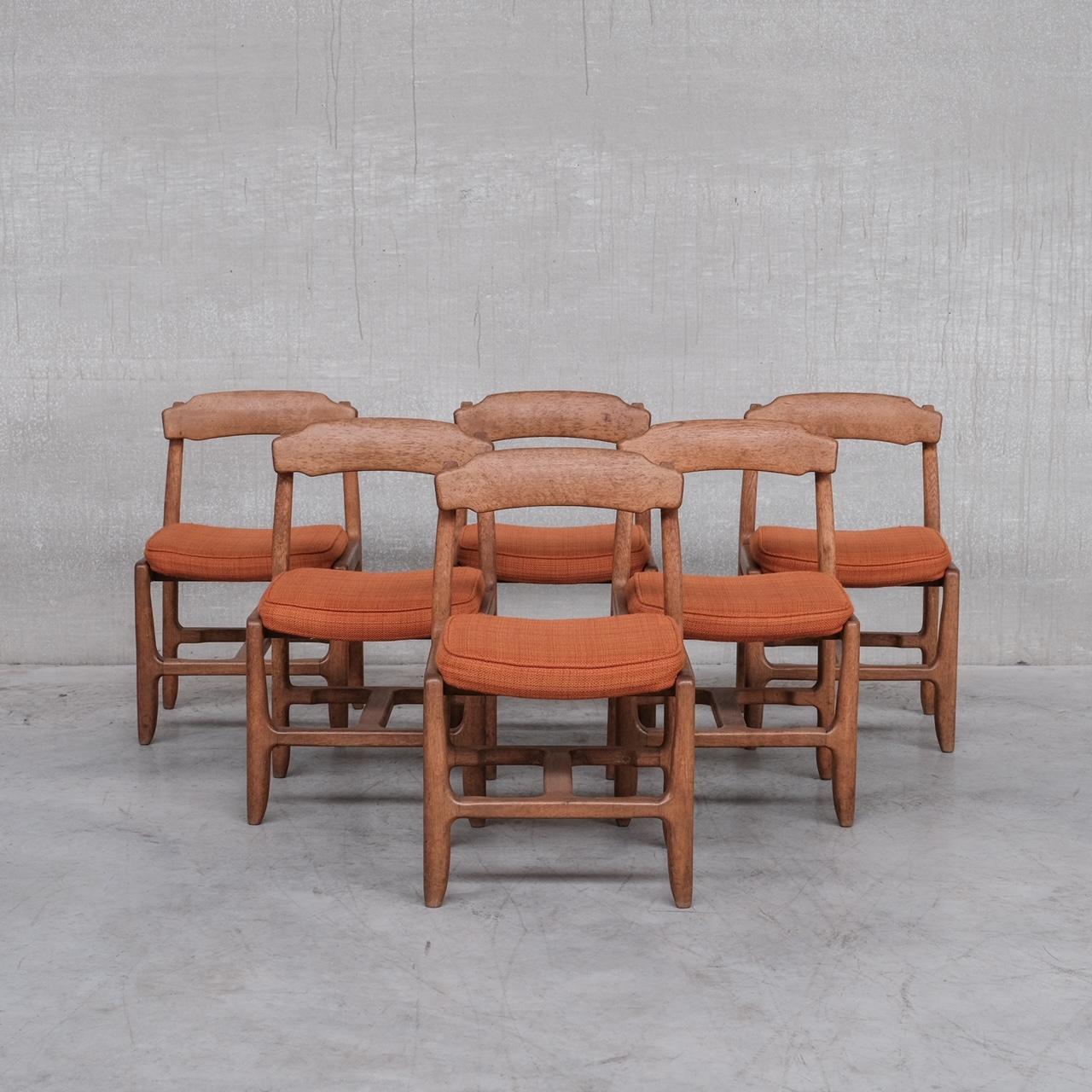 Six Guillerme et Chambron Oak Mid-Century French Dining Chairs 5