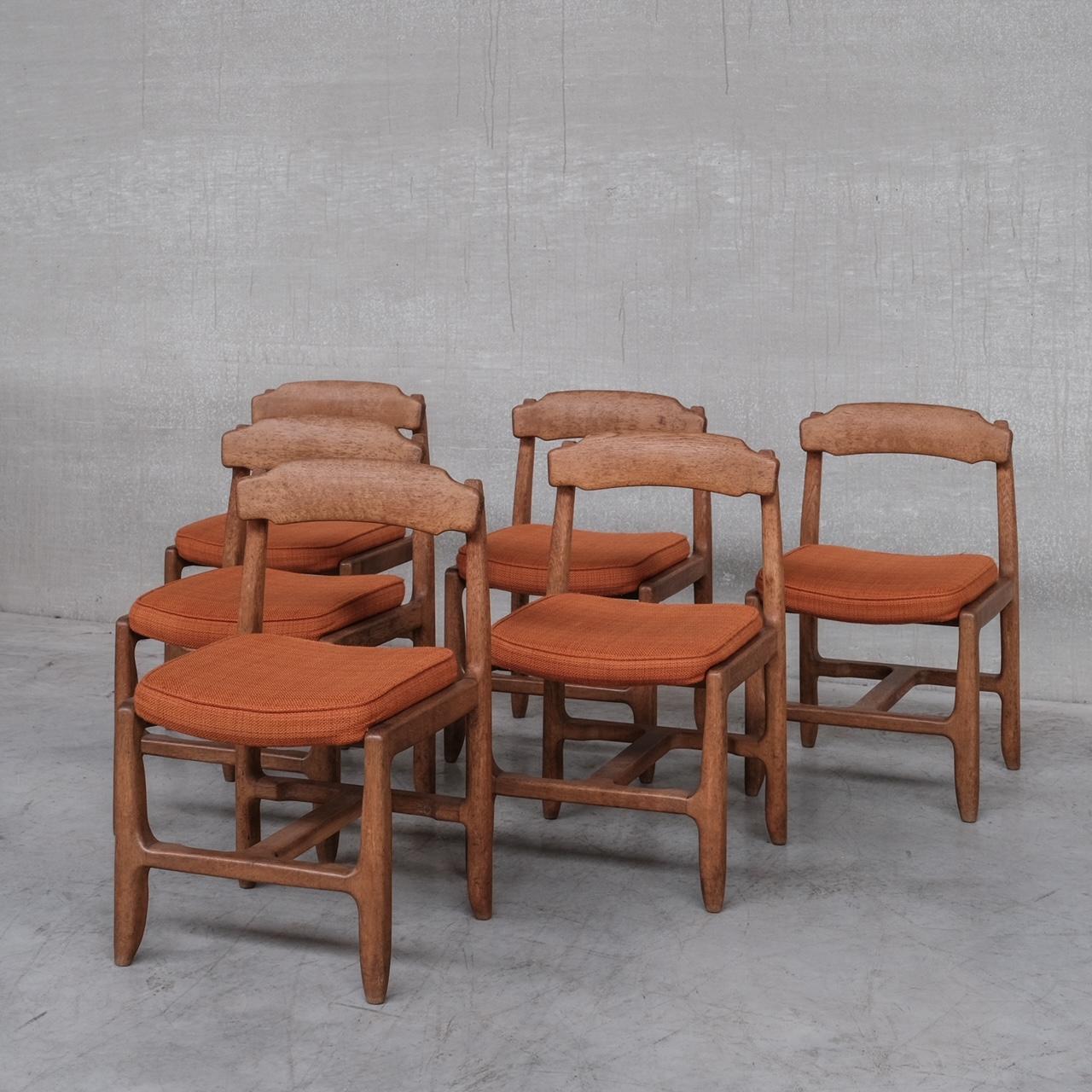 Six Guillerme et Chambron Oak Mid-Century French Dining Chairs 6