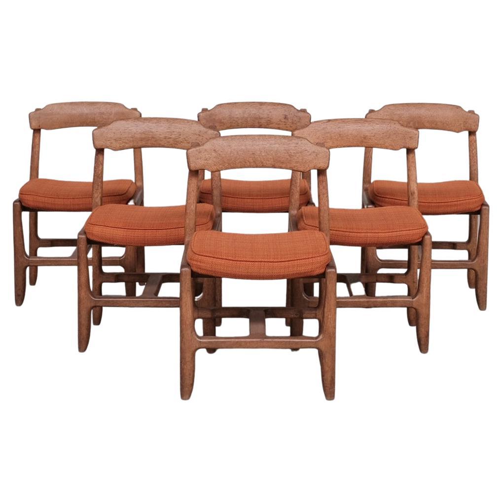 Six Guillerme et Chambron Oak Mid-Century French Dining Chairs
