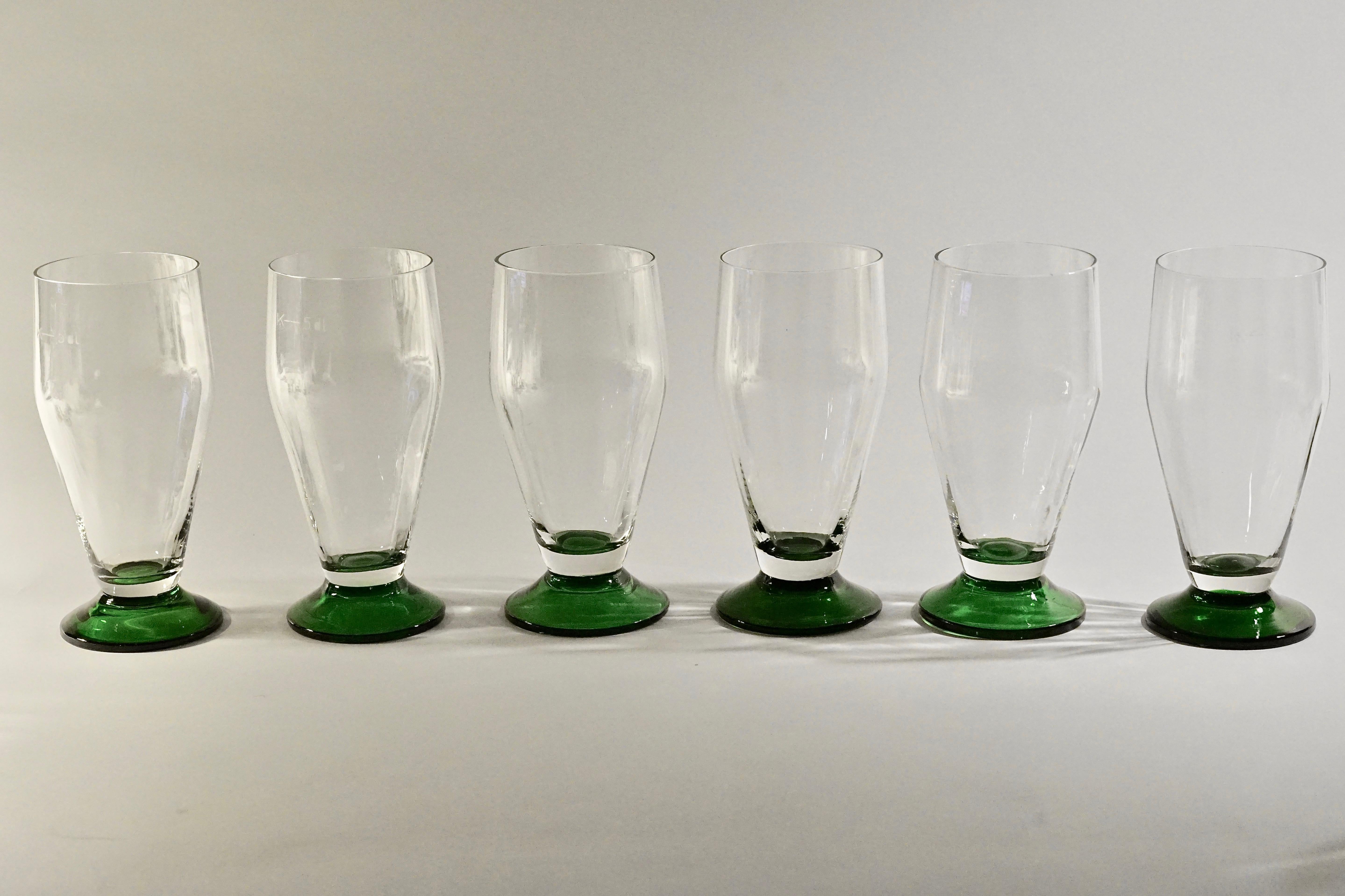 Seis, Soplado a mano,  Vasos de cerveza de los años 20, Checoslovaquia Art Decó en venta