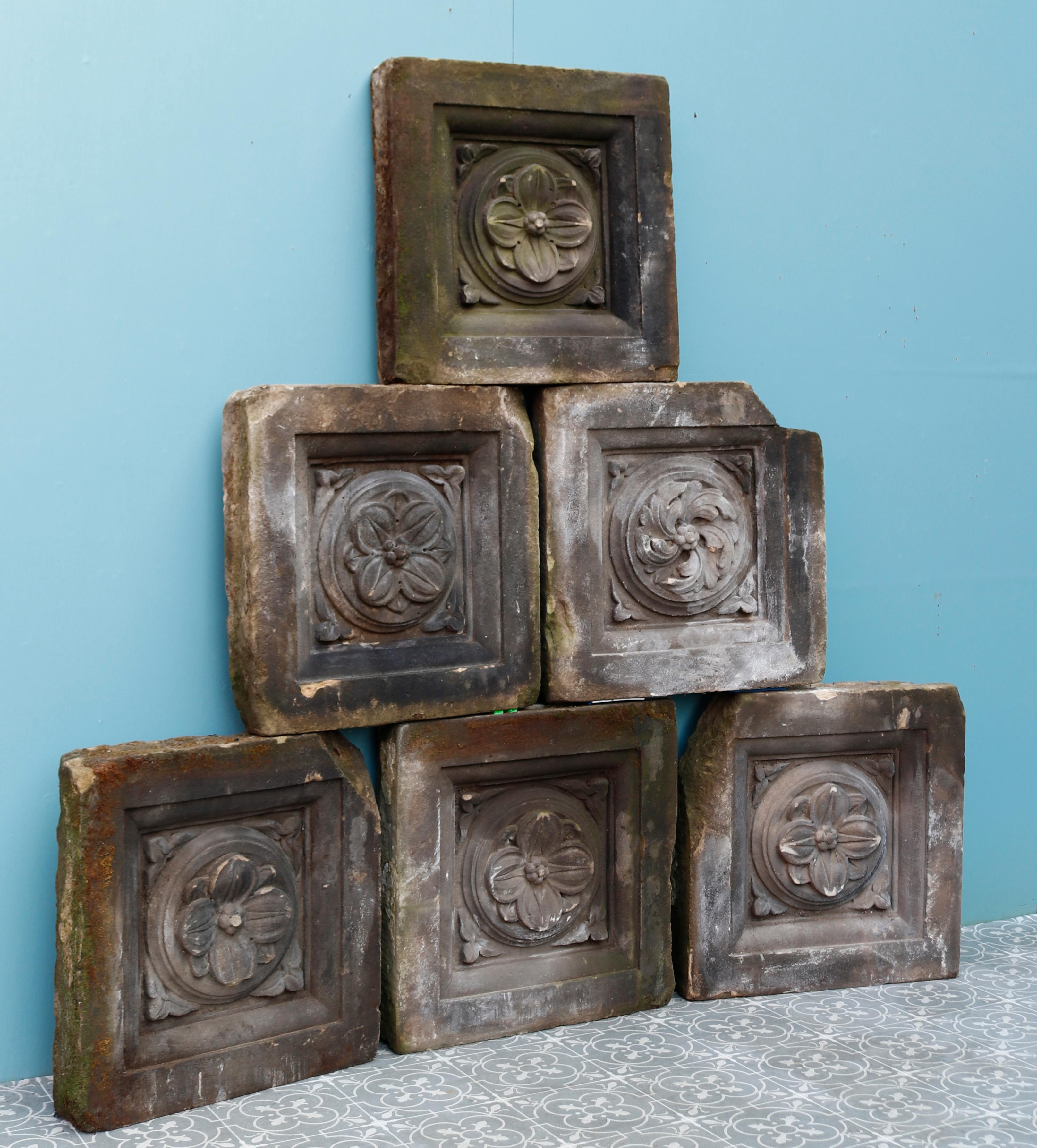 Six Hand Carved Antique York Stone Plaques In Good Condition For Sale In Wormelow, Herefordshire