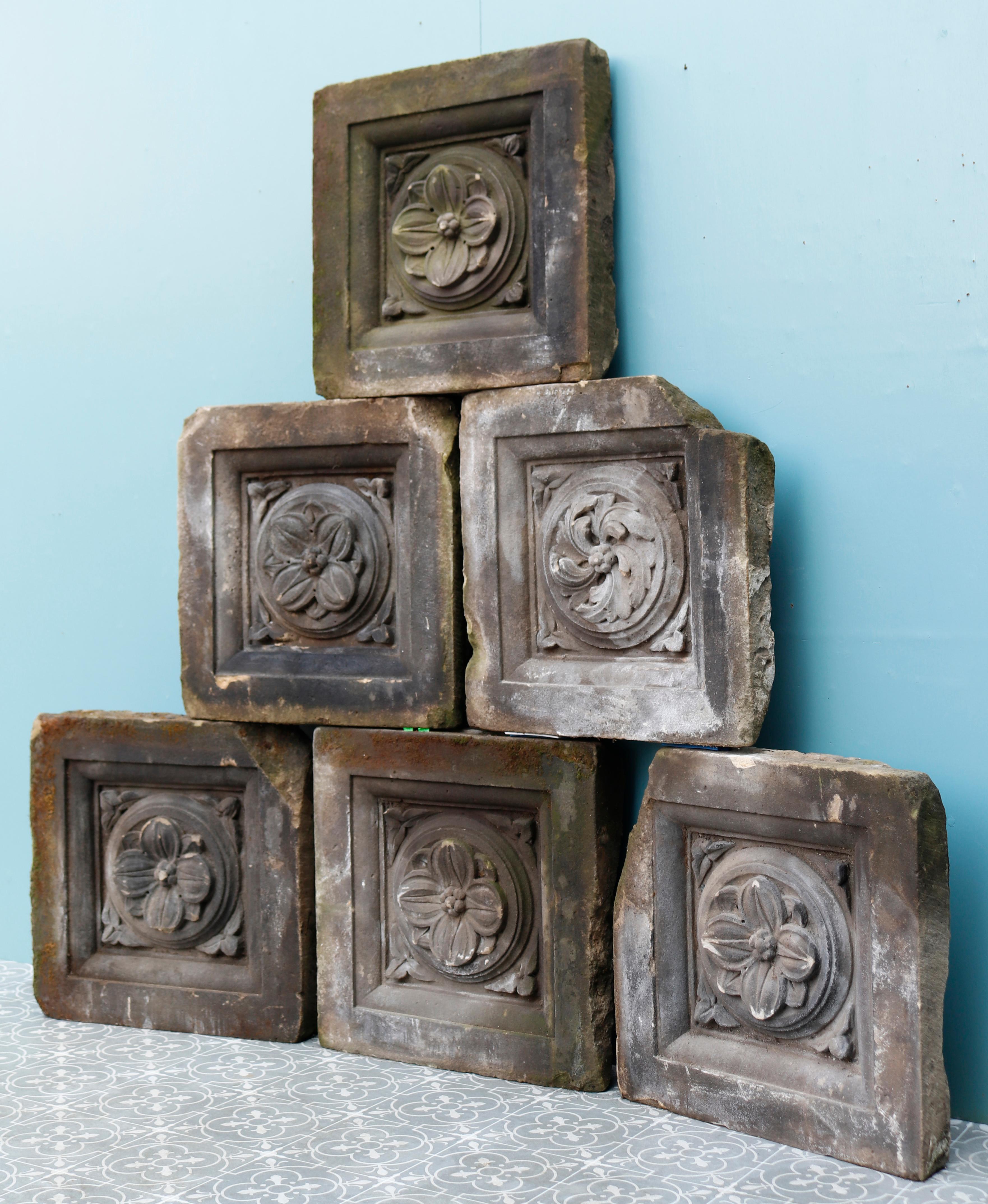 19th Century Six Hand Carved Antique York Stone Plaques For Sale