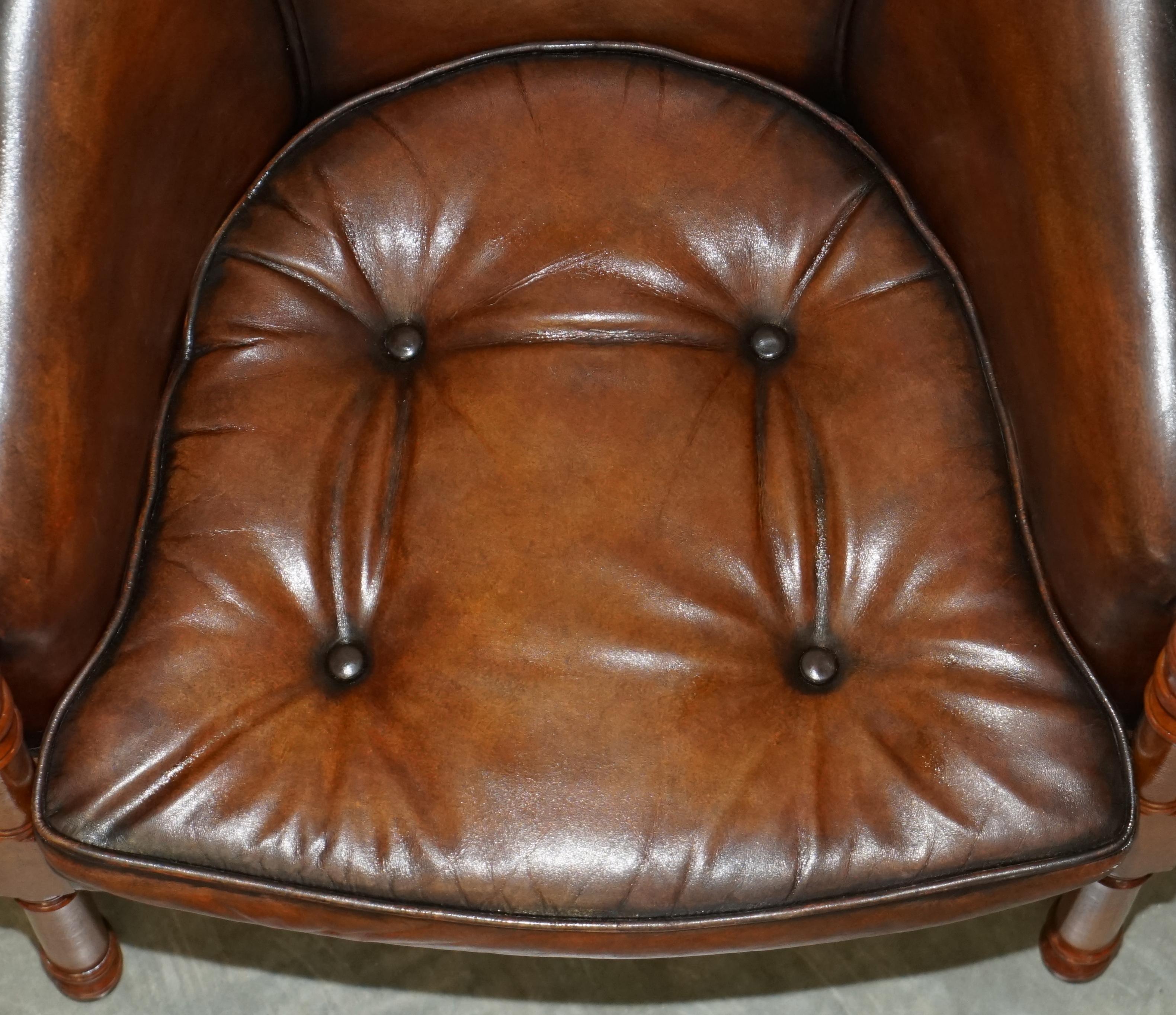 Six Hand Dyed Brown Leather Thomas Chippendale Chesterfield Tub Club Armchairs For Sale 5