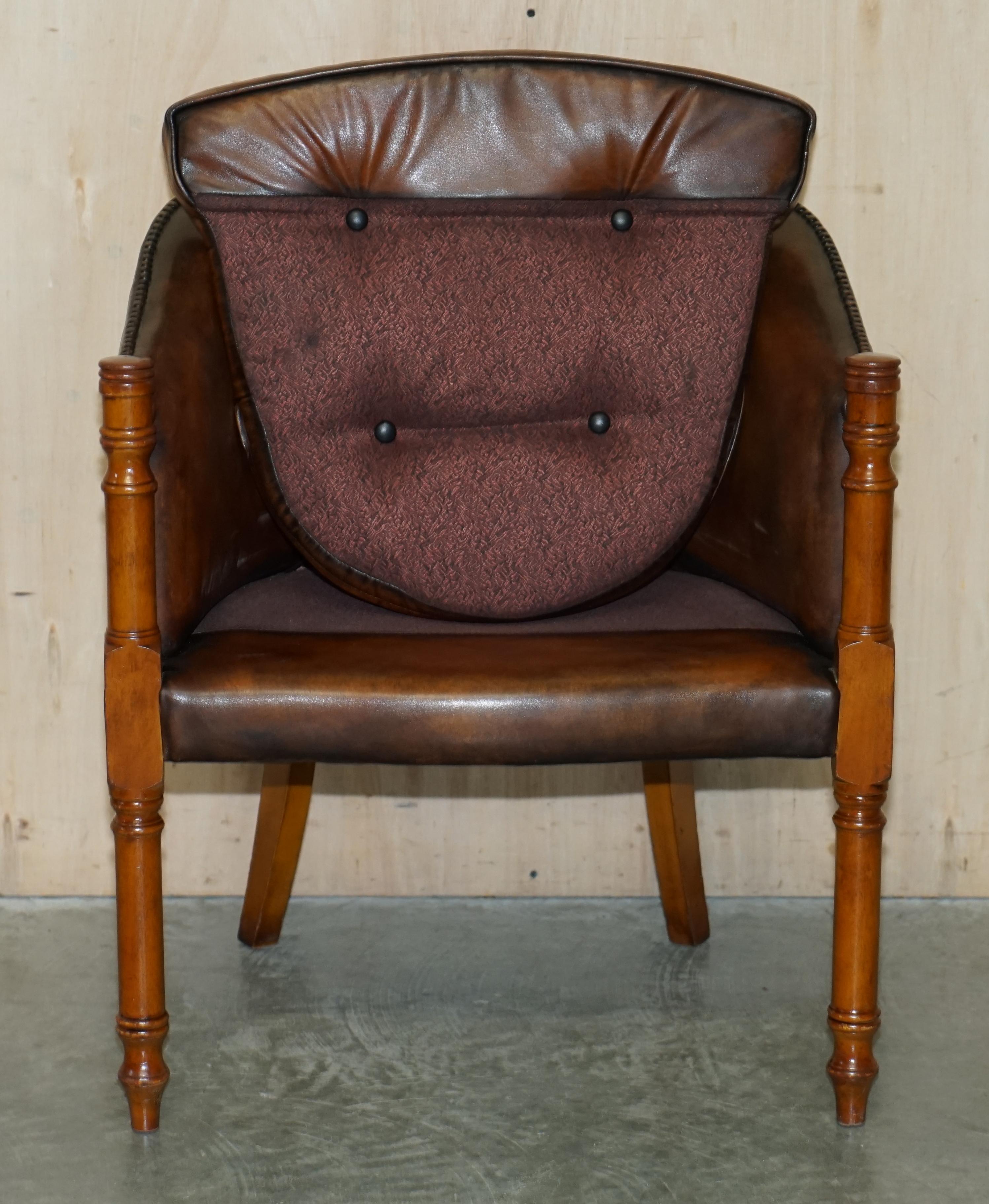 Six Hand Dyed Brown Leather Thomas Chippendale Chesterfield Tub Club Armchairs For Sale 9