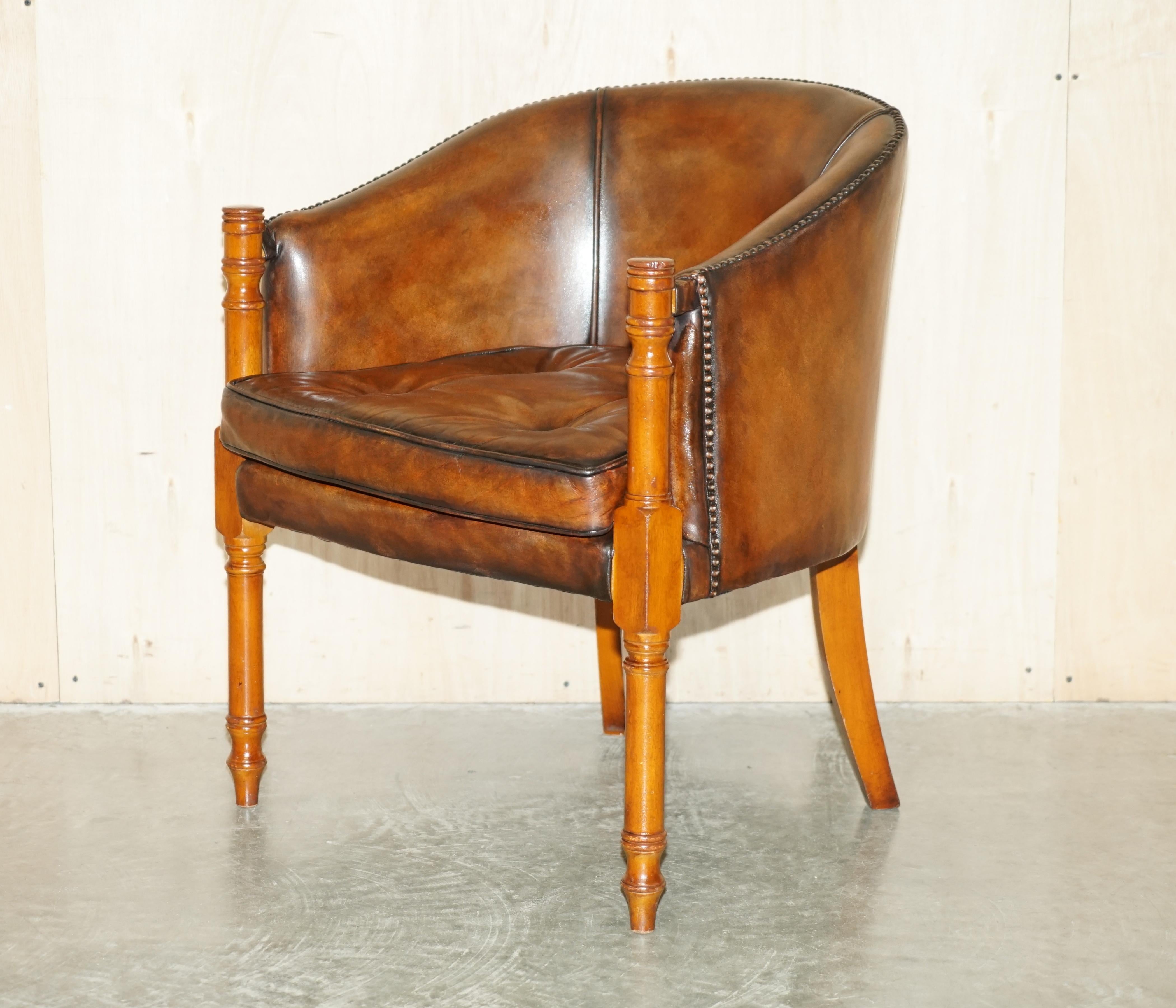 Six Hand Dyed Brown Leather Thomas Chippendale Chesterfield Tub Club Armchairs For Sale 11