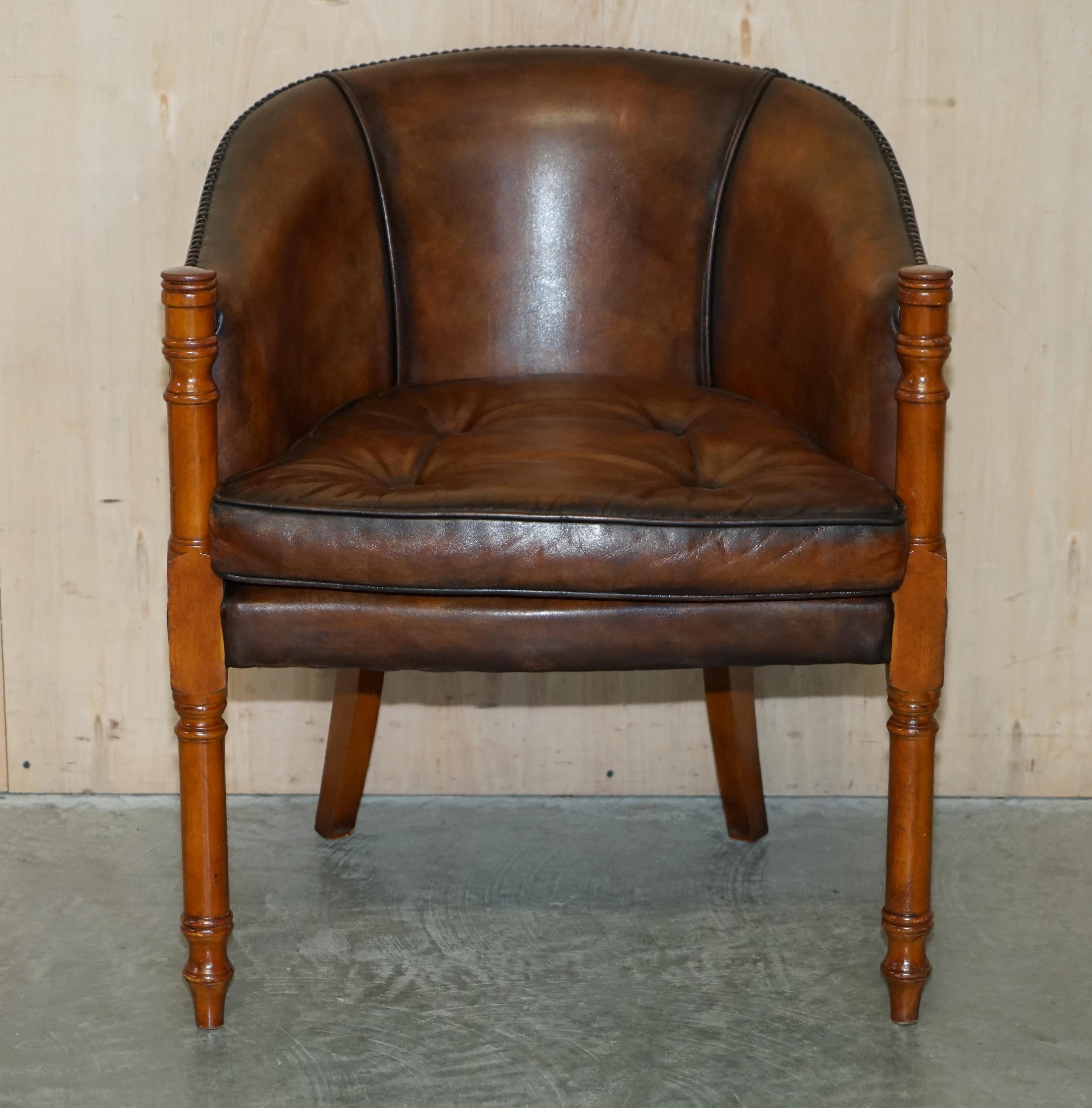 Six Hand Dyed Brown Leather Thomas Chippendale Chesterfield Tub Club Armchairs For Sale 12