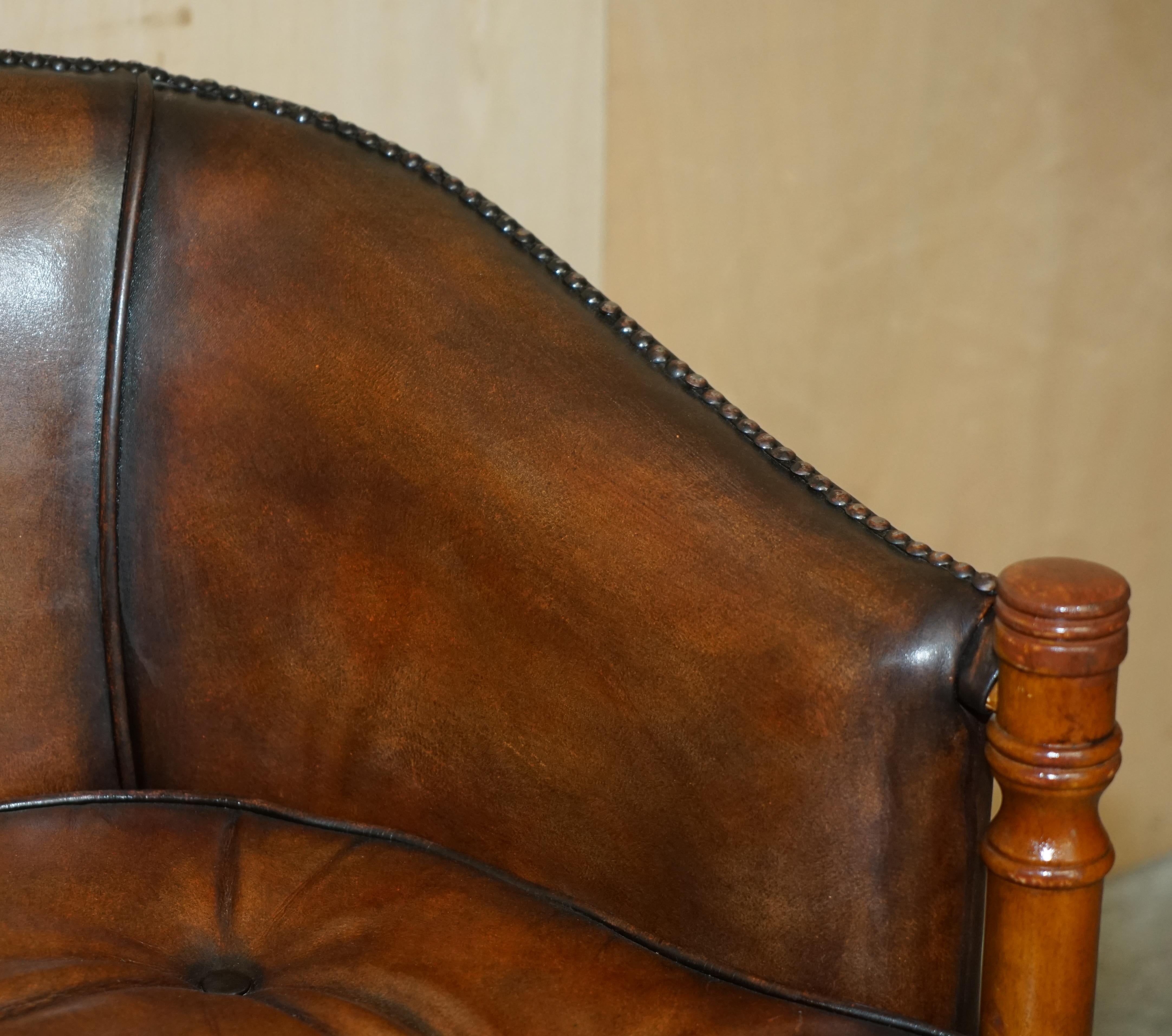 Six Hand Dyed Brown Leather Thomas Chippendale Chesterfield Tub Club Armchairs For Sale 1