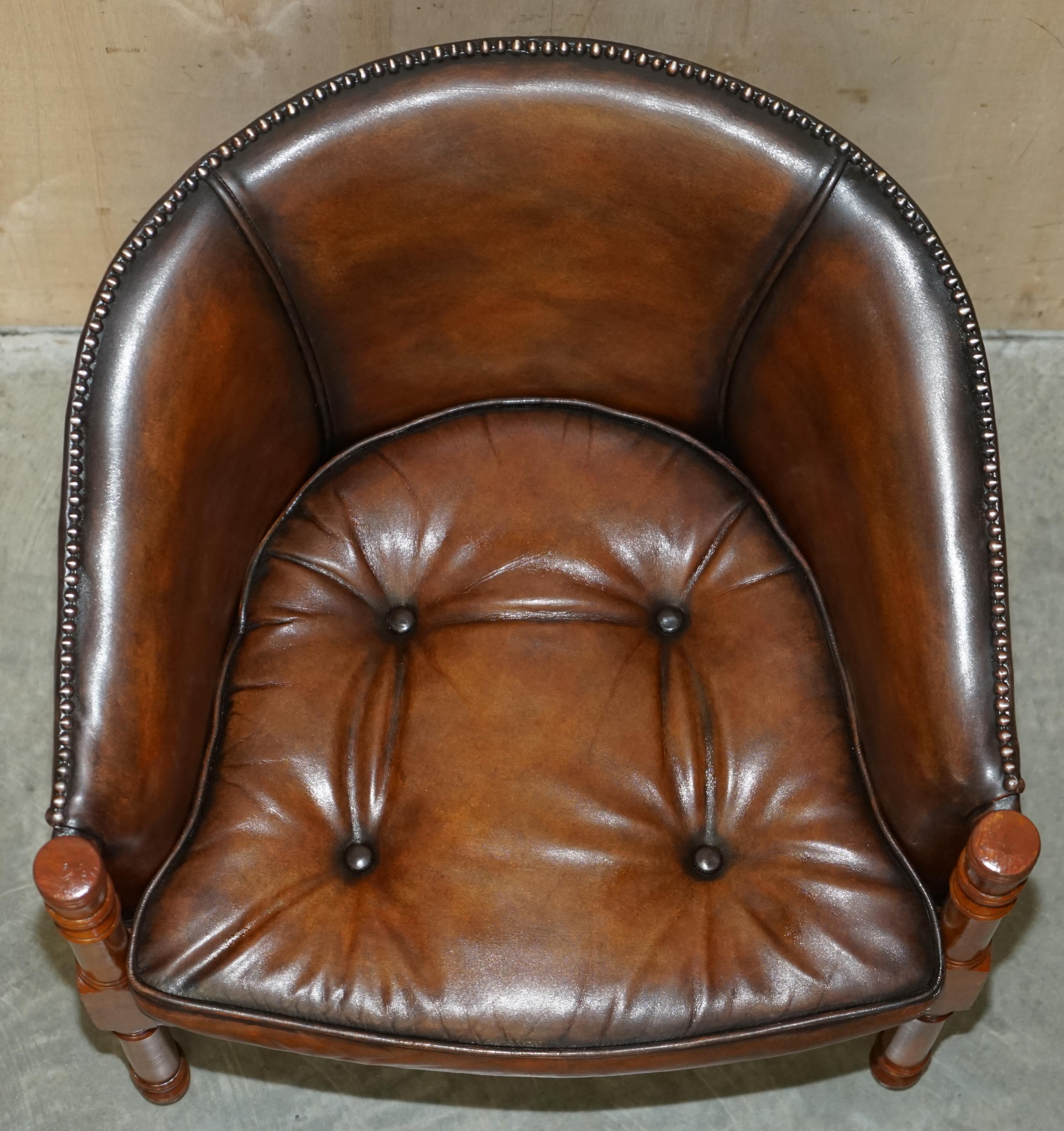 Six Hand Dyed Brown Leather Thomas Chippendale Chesterfield Tub Club Armchairs For Sale 4