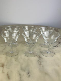 Six Hand Engraved Crystal Champagne Glasses, Italy, 1960s