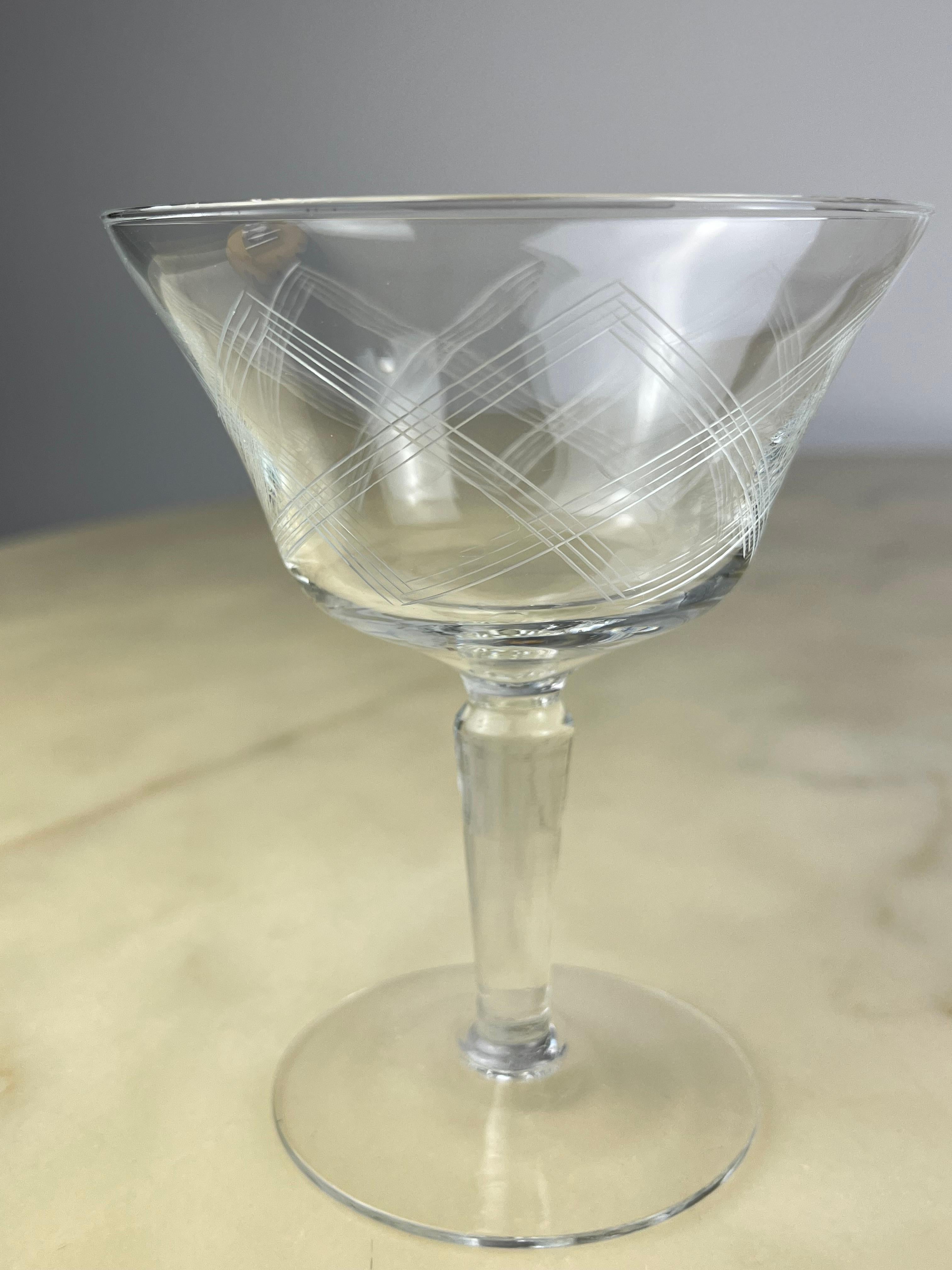 Other Six Hand Engraved Crystal Champagne Glasses, Italy, 1960s For Sale