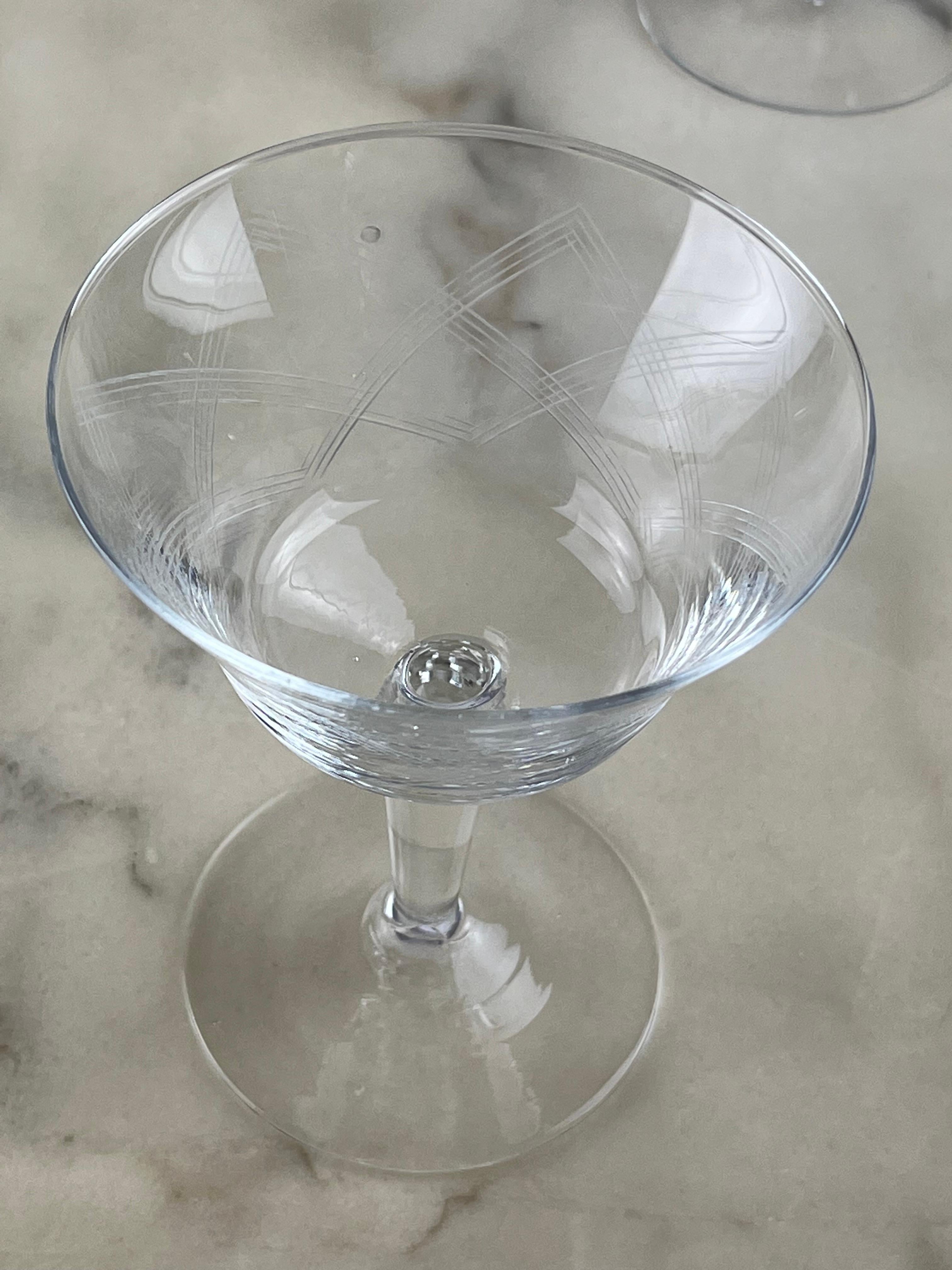 Six Hand Engraved Crystal Champagne Glasses, Italy, 1960s For Sale 2