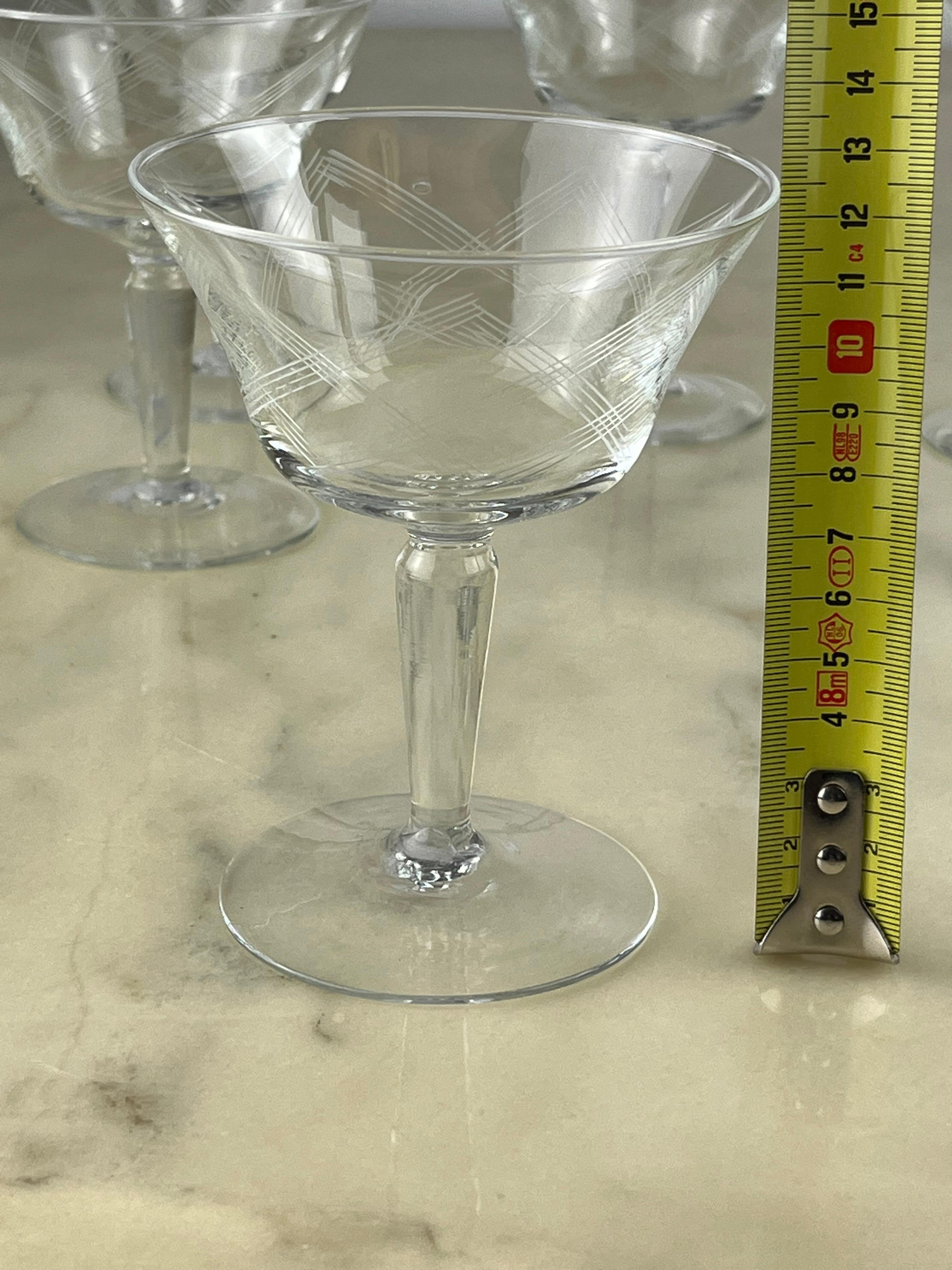 Six Hand Engraved Crystal Champagne Glasses, Italy, 1960s For Sale 4