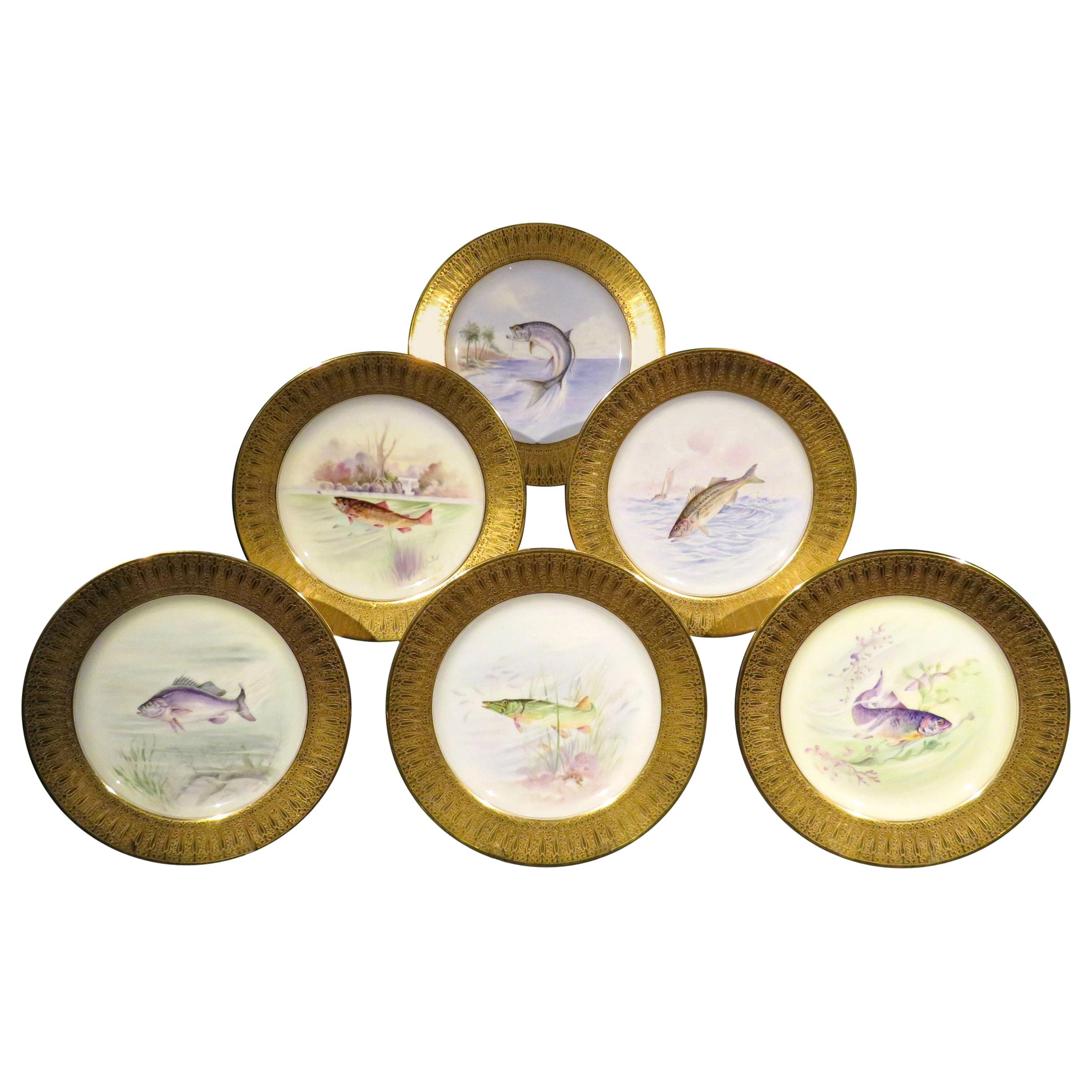 Very Fine Set of 6 Hand Painted Lenox Porcelain Cabinet Plates for Tiffany & Co.