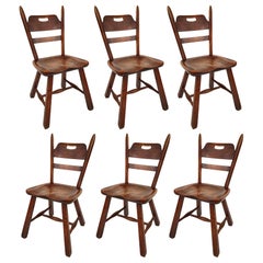 Six Hard Rock Vermont Maple Americana Dining Chairs, Herman DeVries for Cushman