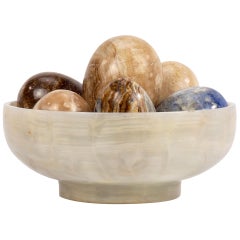 Six Hardstone Eggs in an Alabaster Bowl