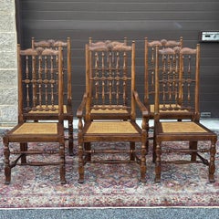 Six Henredon French Country Oak Dining Chairs w/ Caned Seats and Spindle Backs