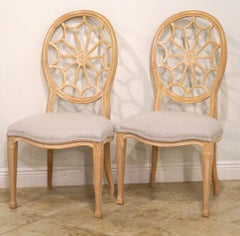 Six Hepplewhite Style White Painted Spiderweb Back Dining Chairs, 20th Century