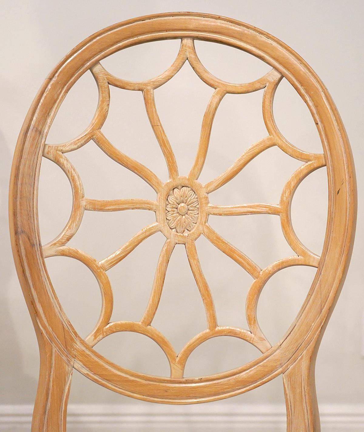 American Six Hepplewhite Style White Painted Spiderweb Back Dining Chairs, 20th Century