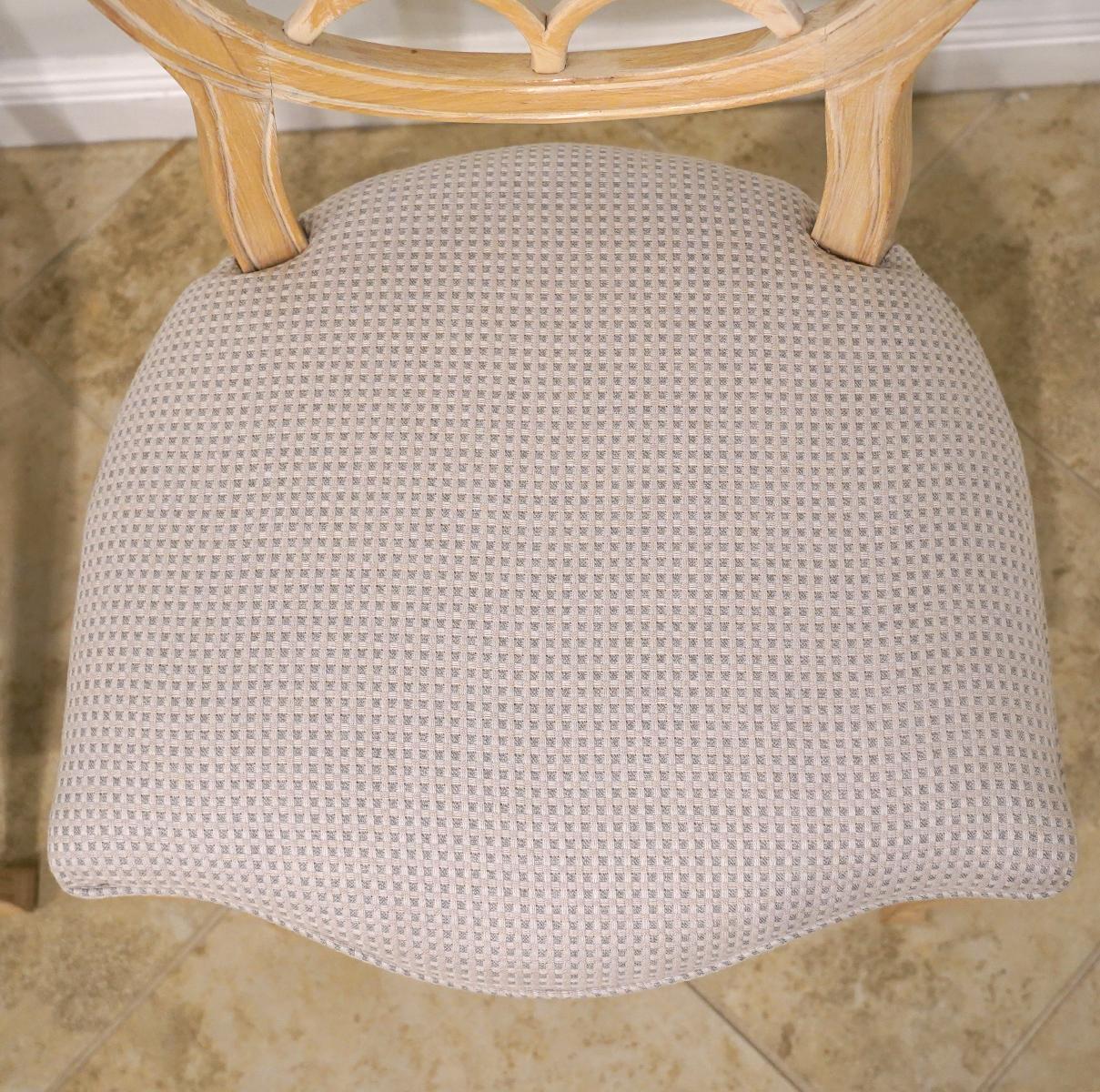 Fabric Six Hepplewhite Style White Painted Spiderweb Back Dining Chairs, 20th Century