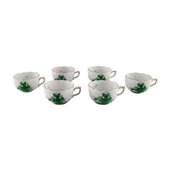 Retro Six Herend "Chinese Bouquet" Teacups with Gold Decoration and Green Flowers