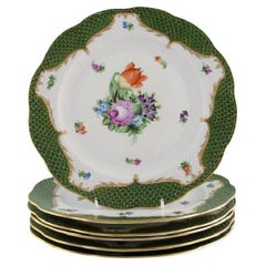 Six Herend Dinner Plates in Hand-Painted Porcelain, Dated 1941