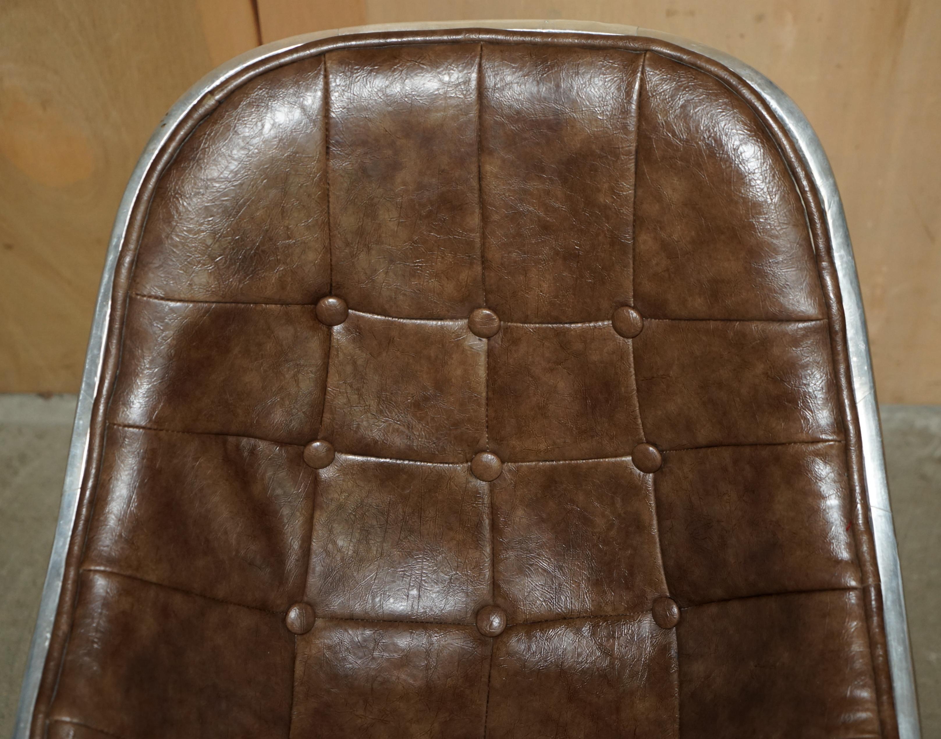 Mid-Century Modern SIX HERITAGE BROWN LEATHER CHESTERFIELD TUFTED AVIATOR ALUMINIUM DINING CHAIRs