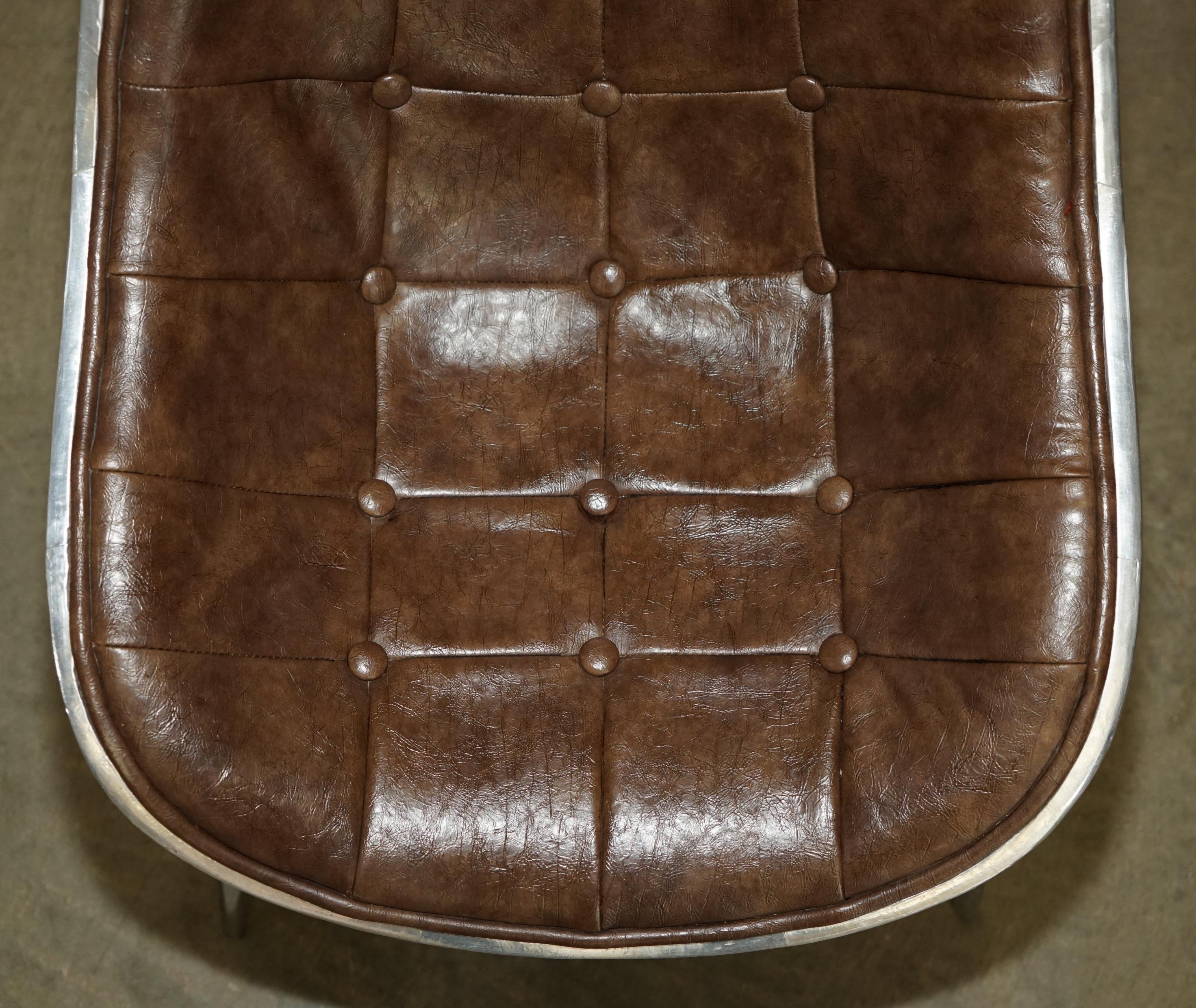English SIX HERITAGE BROWN LEATHER CHESTERFIELD TUFTED AVIATOR ALUMINIUM DINING CHAIRs