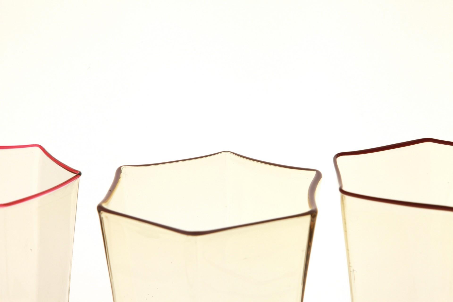 Six Hexagonal Pagliesco Glasses, Assorted Color Rim, Carlo Scarpa, 1932 Design 2