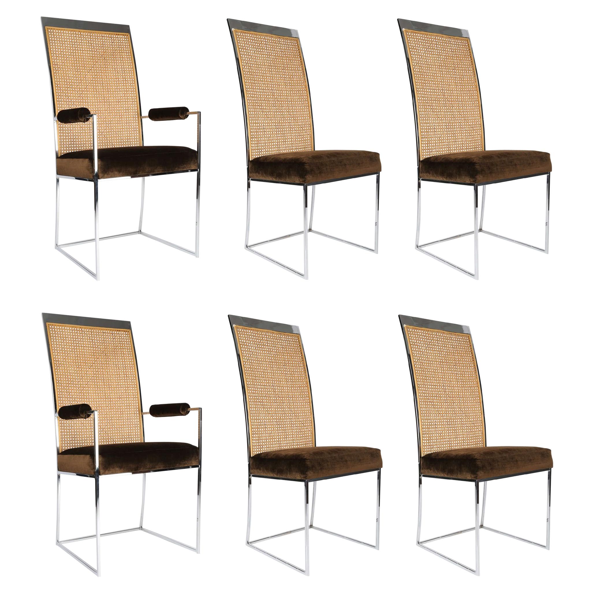 Six High Back Cane Dining Chairs by Milo Baughman for Thayer Coggin For