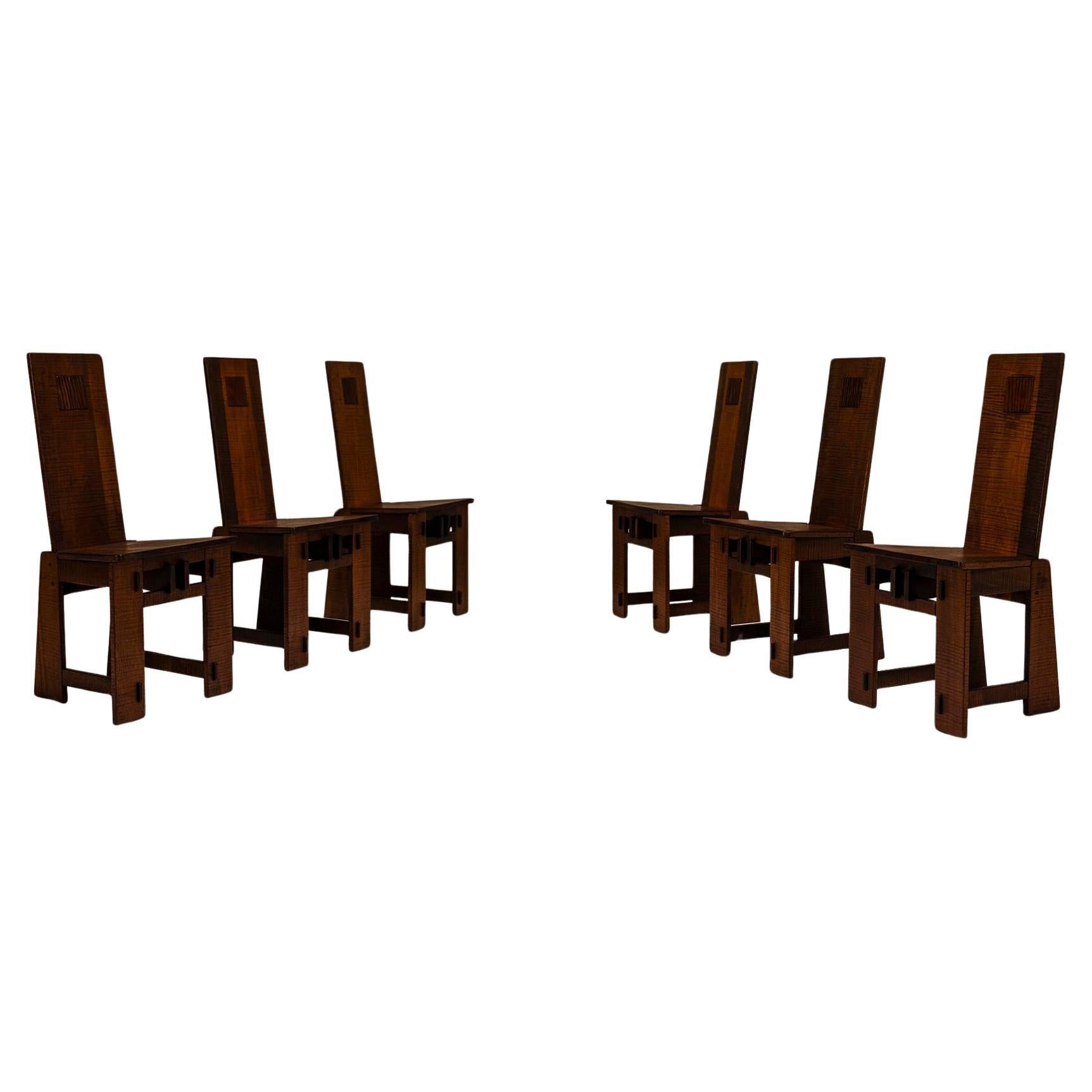 Seis sillas de comedor de respaldo alto al estilo de Giuseppe Rivadossi, Italia en venta
