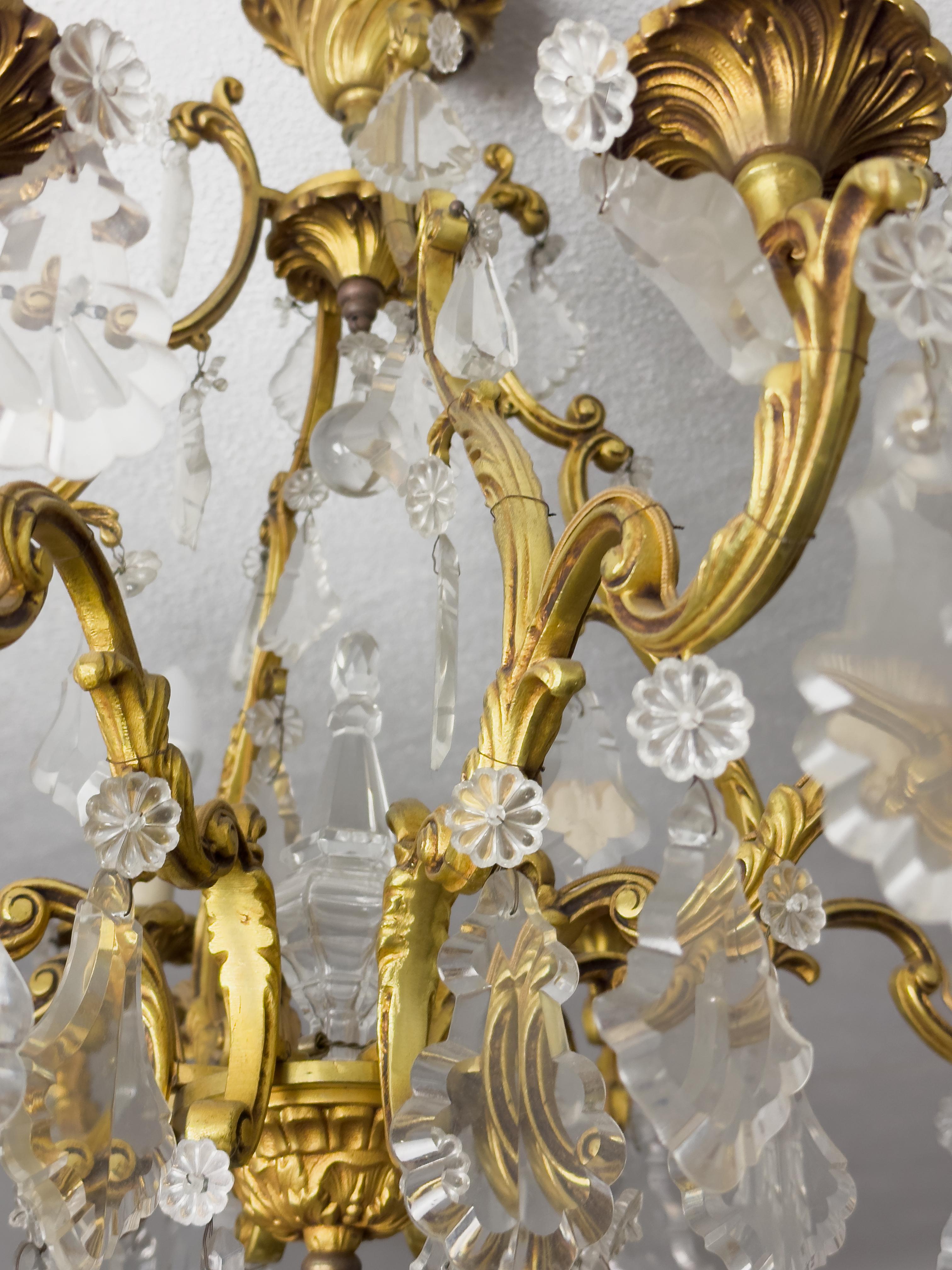 Lustre à six branches en cristal Louis XV, 19e siècle Bon état - En vente à Lisbon, PT