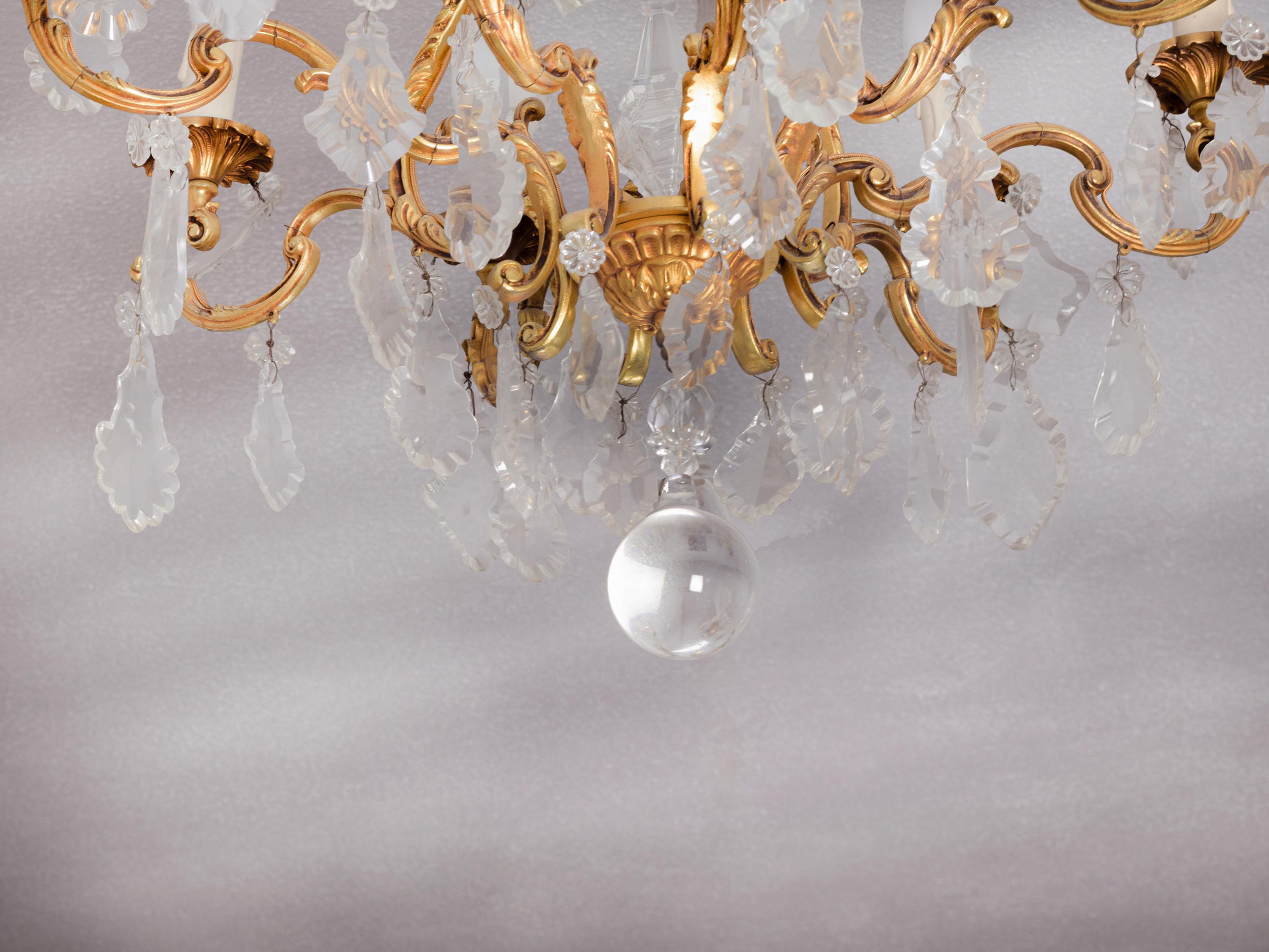 French Six Holder Crystal chandelier Louis XV, 19th Century