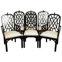 Seis sillas de comedor Pagoda Hollywood Regency Chinoiserie