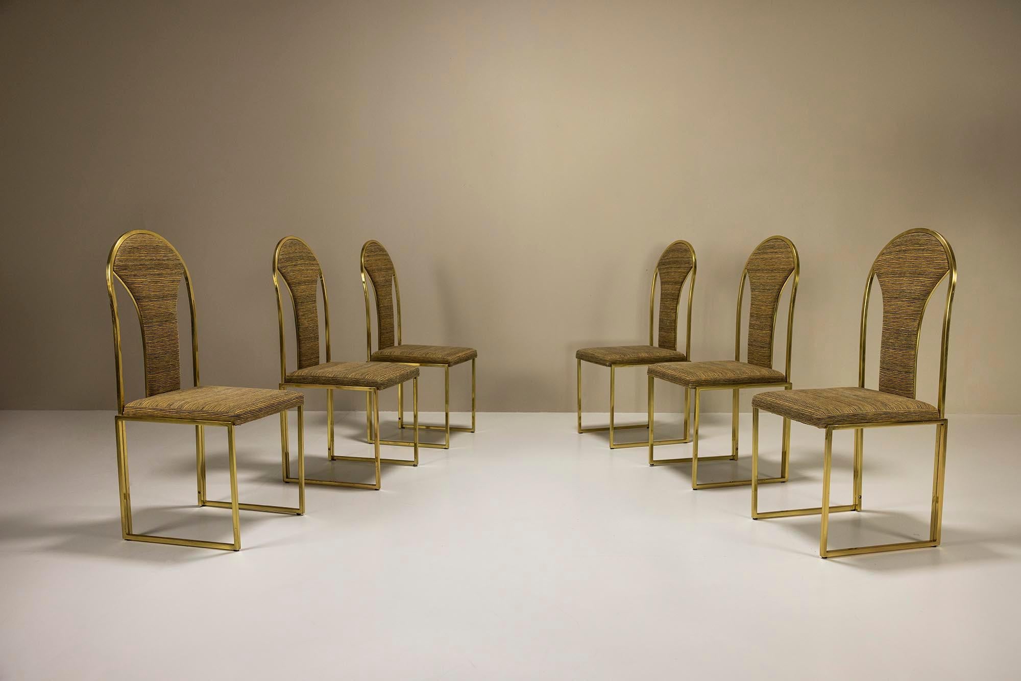 Mid-Century Modern Six Hollywood Regency Dining Chairs Manufactured By Belgo Chrom, Belgium 1970's For Sale