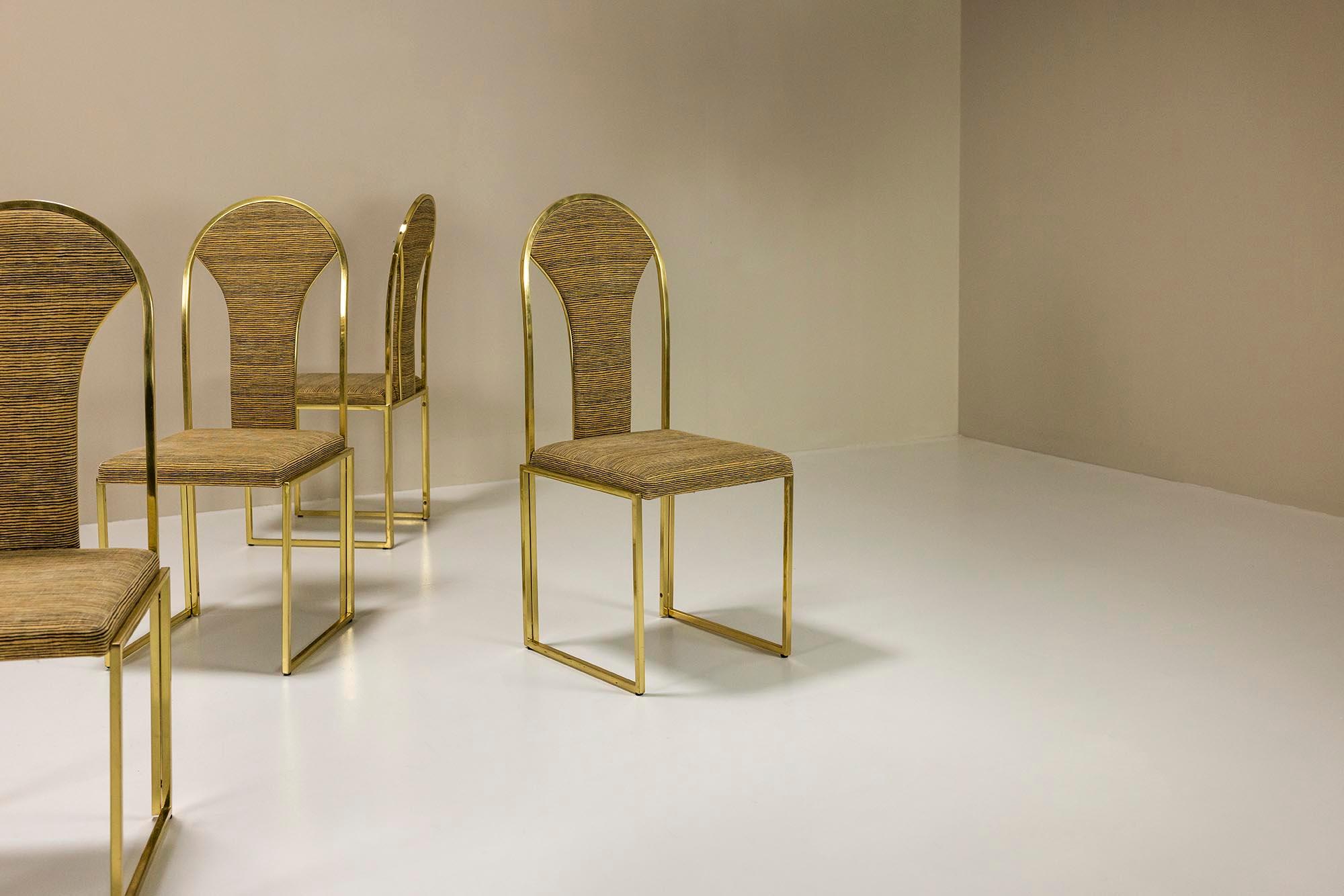 Fin du 20e siècle Six chaises de salle à manger Hollywood Regency fabriquées par Belgo Chrom, Belgique, années 1970 en vente