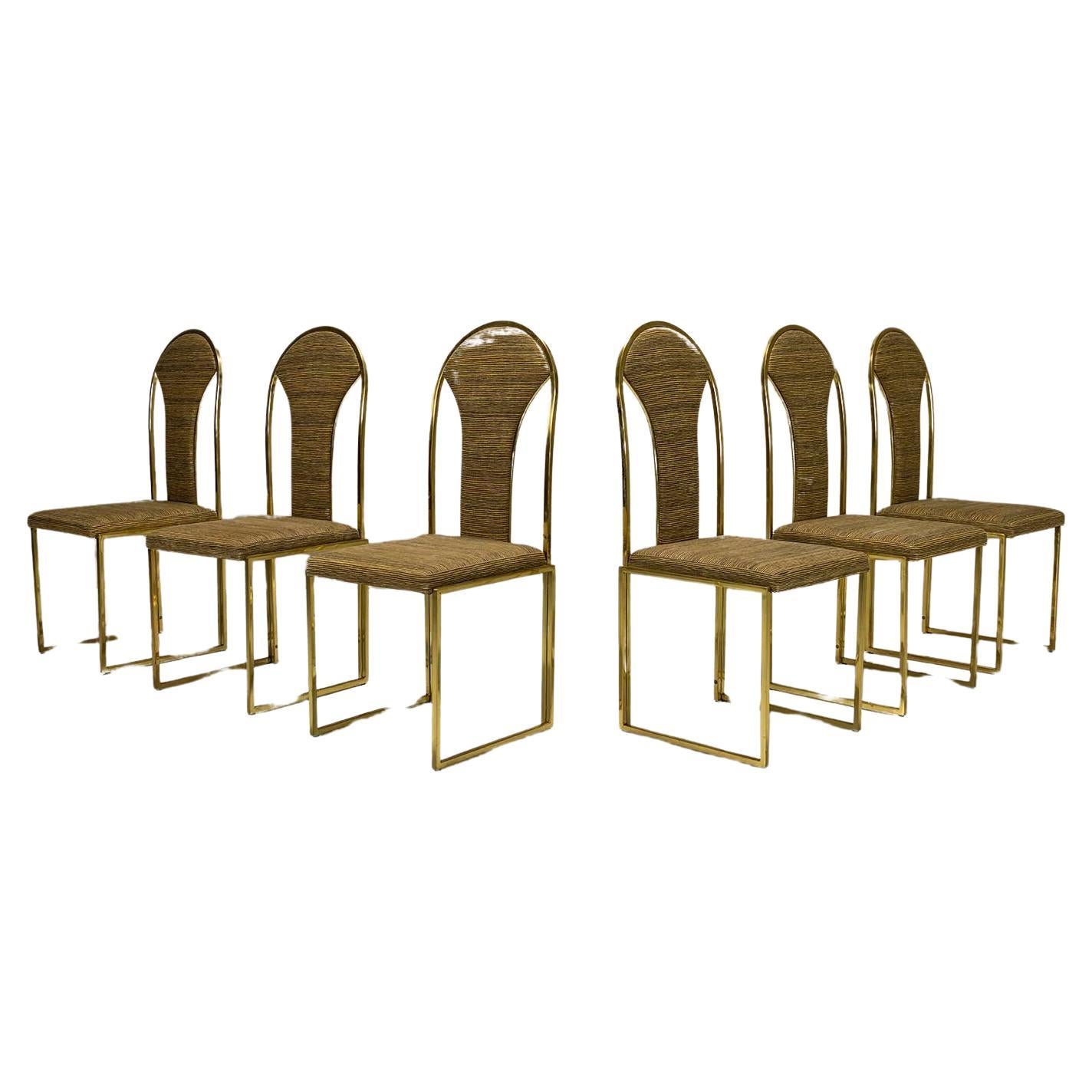 Sechs Hollywood-Regency-Esszimmerstühle, hergestellt von Belgo Chrom, Belgien, 1970er Jahre