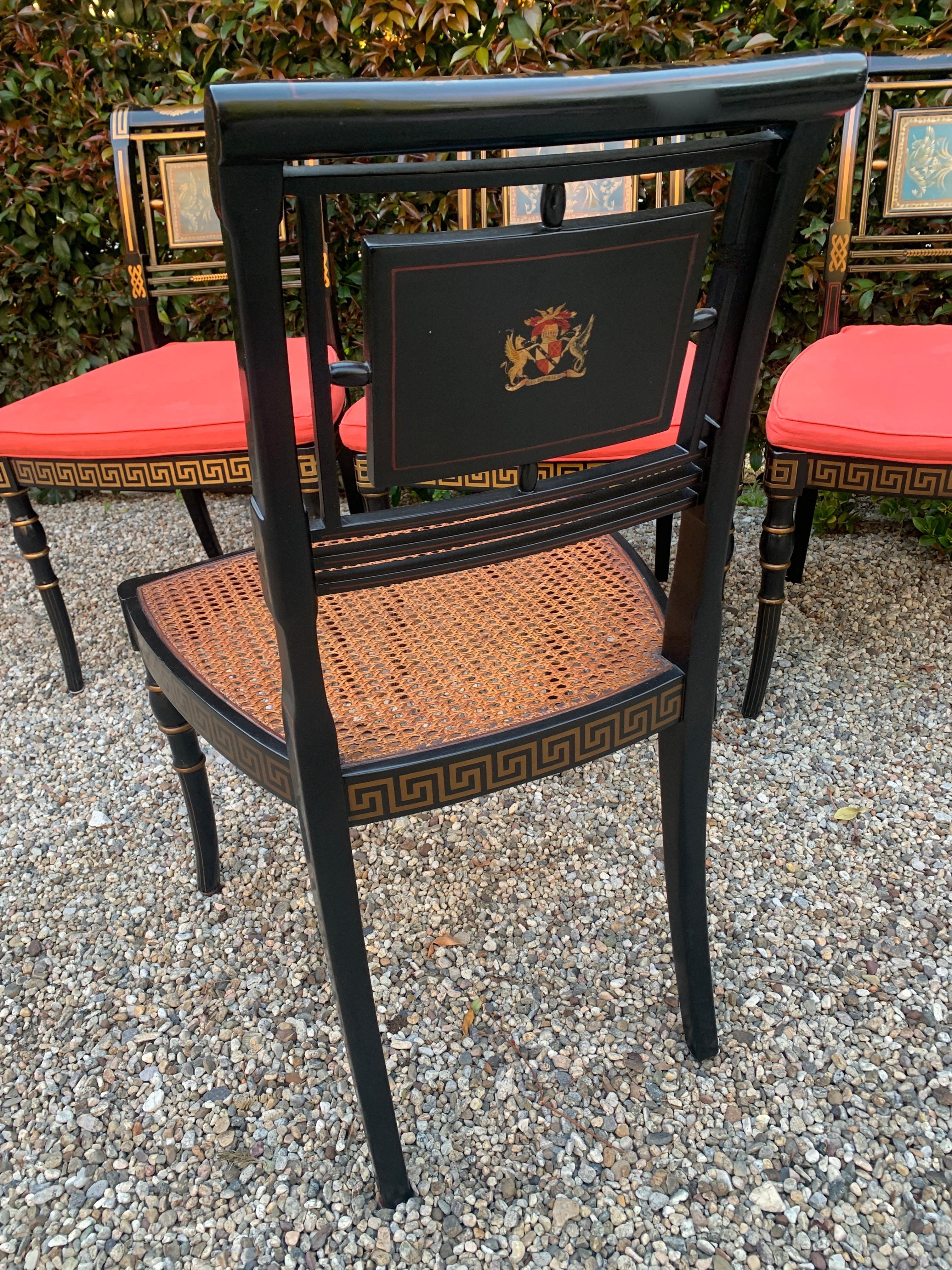 Six Hollywood Regency Lacquered Dining Chairs with Cushions 8