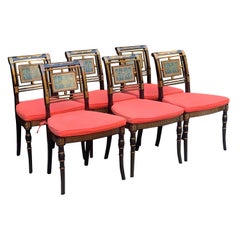 Six Hollywood Regency Lacquered Dining Chairs with Cushions