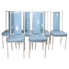 Six Hollywood Regency Palm Beach Modern Faux Bamboo Dining Chairs by Kessler