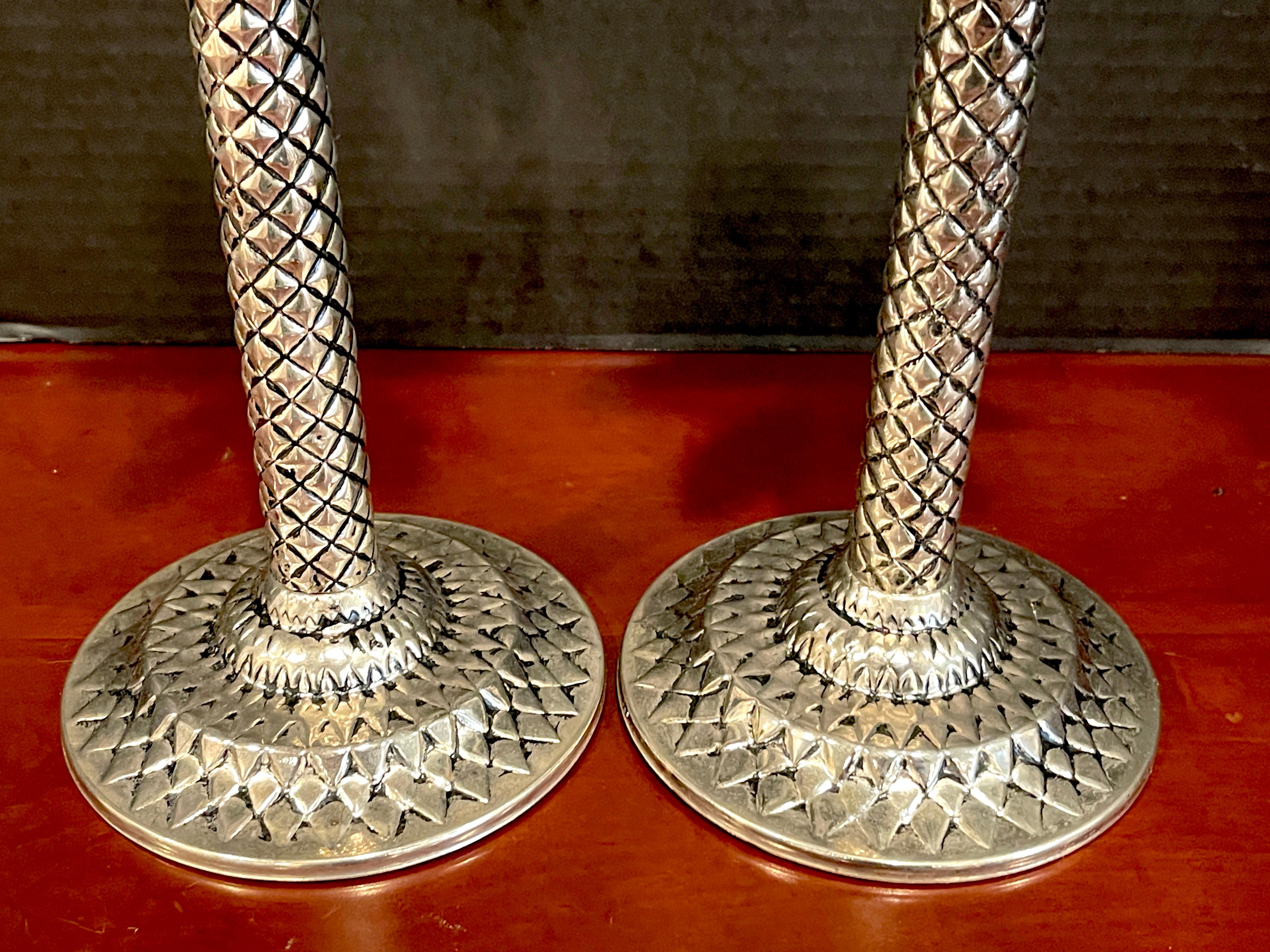 Six Hollywood Regency Style Silverplated Palm Tree Candlesticks For Sale 5