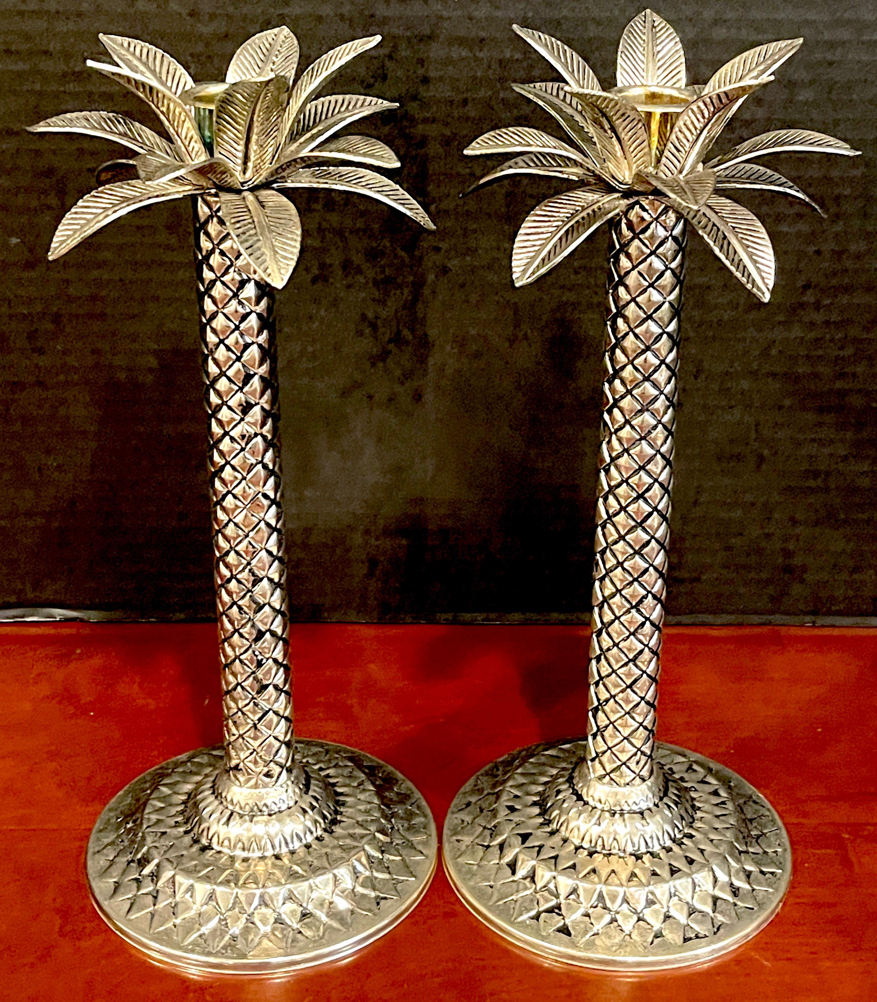 Silver Plate Six Hollywood Regency Style Silverplated Palm Tree Candlesticks For Sale