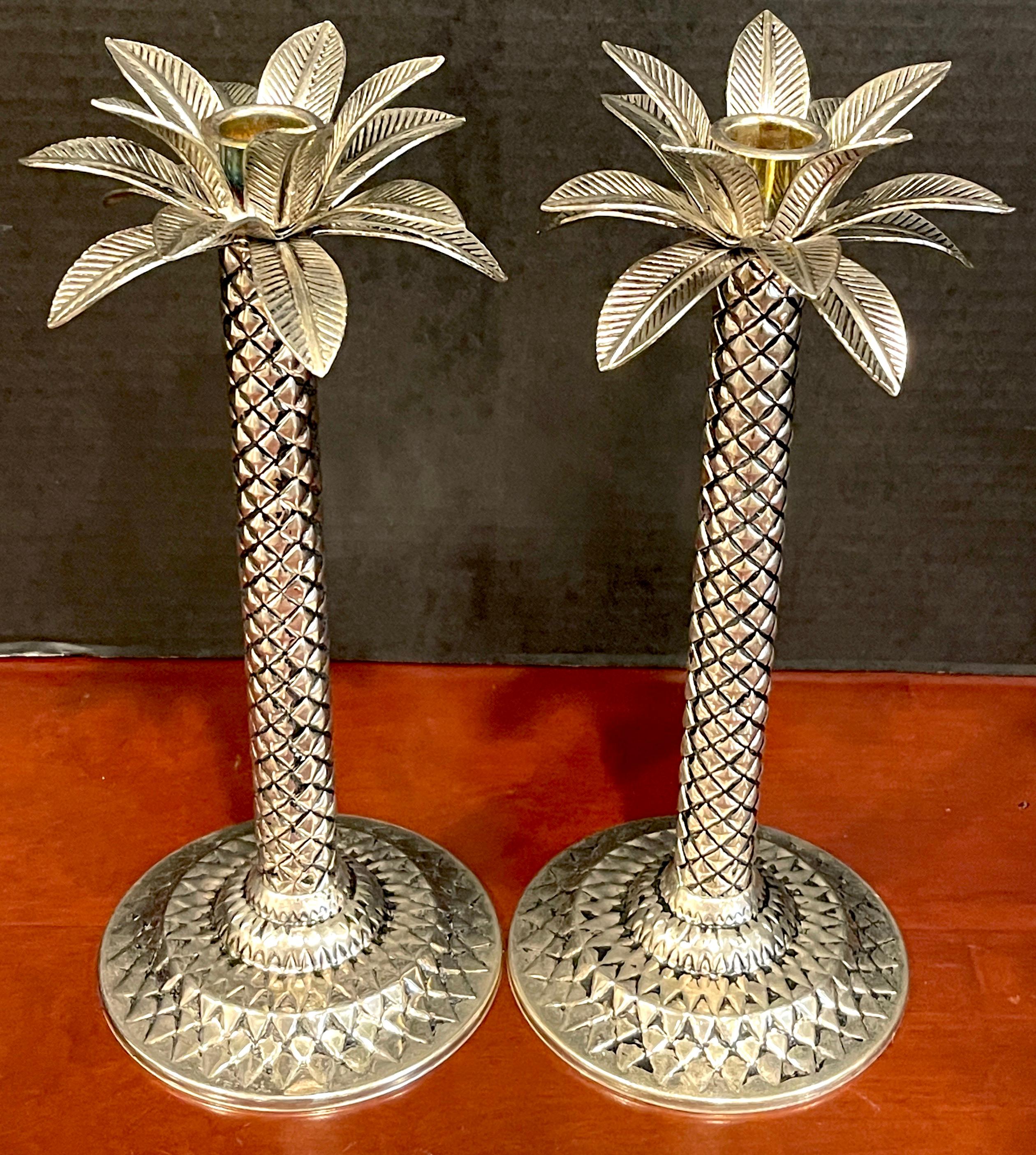 Six Hollywood Regency Style Silverplated Palm Tree Candlesticks For Sale 1