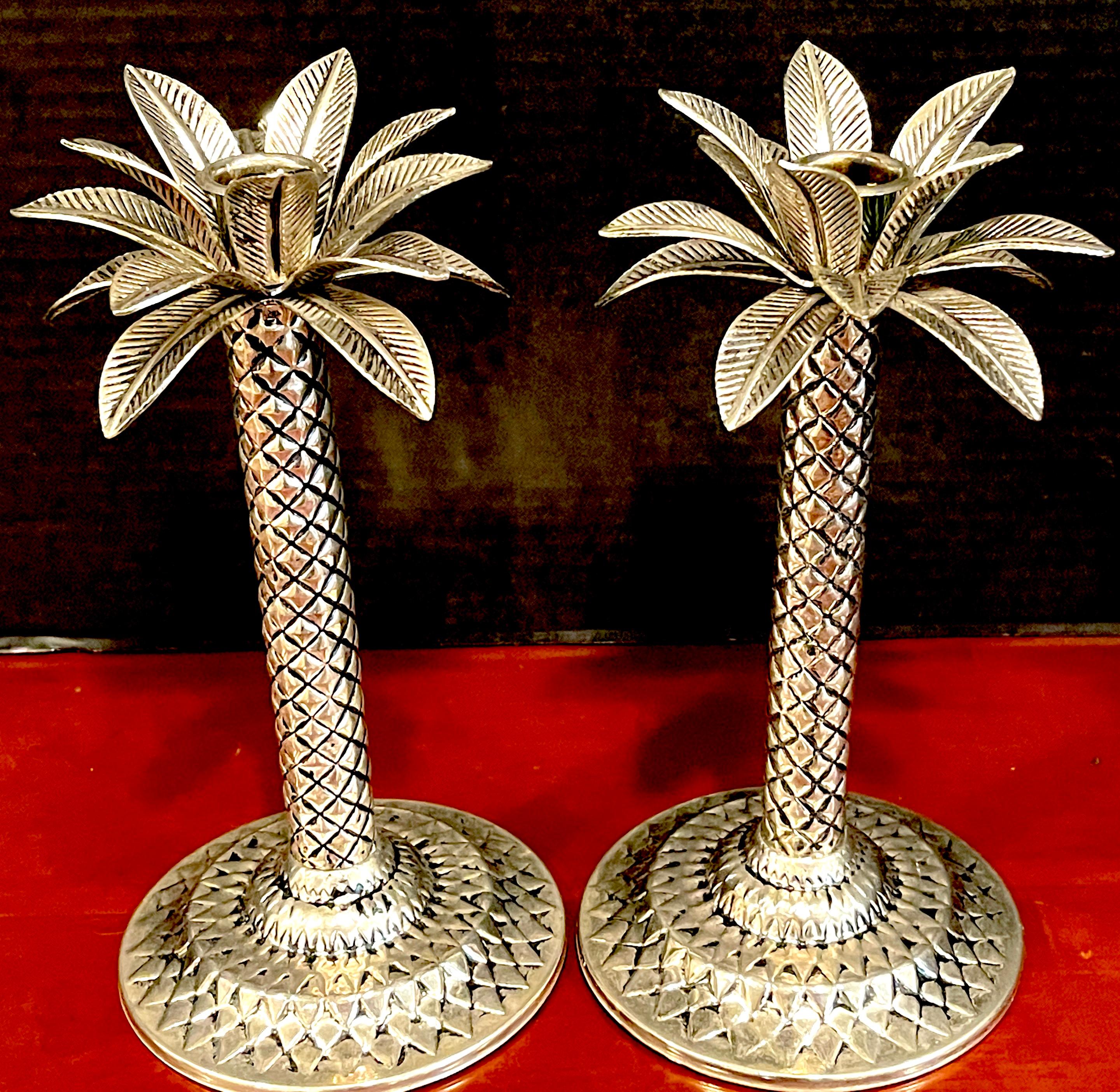 Six Hollywood Regency Style Silverplated Palm Tree Candlesticks For Sale 3