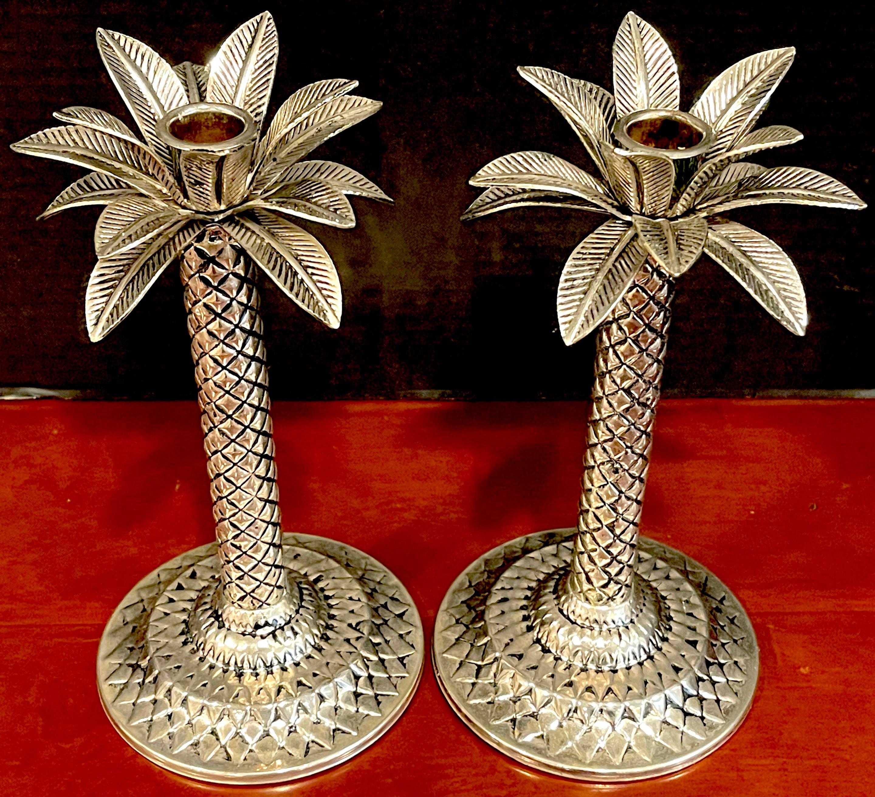 Six Hollywood Regency Style Silverplated Palm Tree Candlesticks For Sale 4