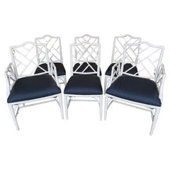 Vintage Six Hollywood Regency White Lacquered Faux Bamboo Dinning Room Chairs/ Frames