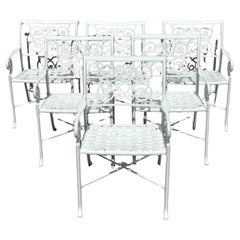 Six Hollywood Regency White Powder Coated Archairs, Attributed to Brown Jordan